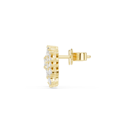 Side-Profile: Round Diamond Earring with Halo Setting in 14k Yellow Gold - Lab Grown - Driona Jewels