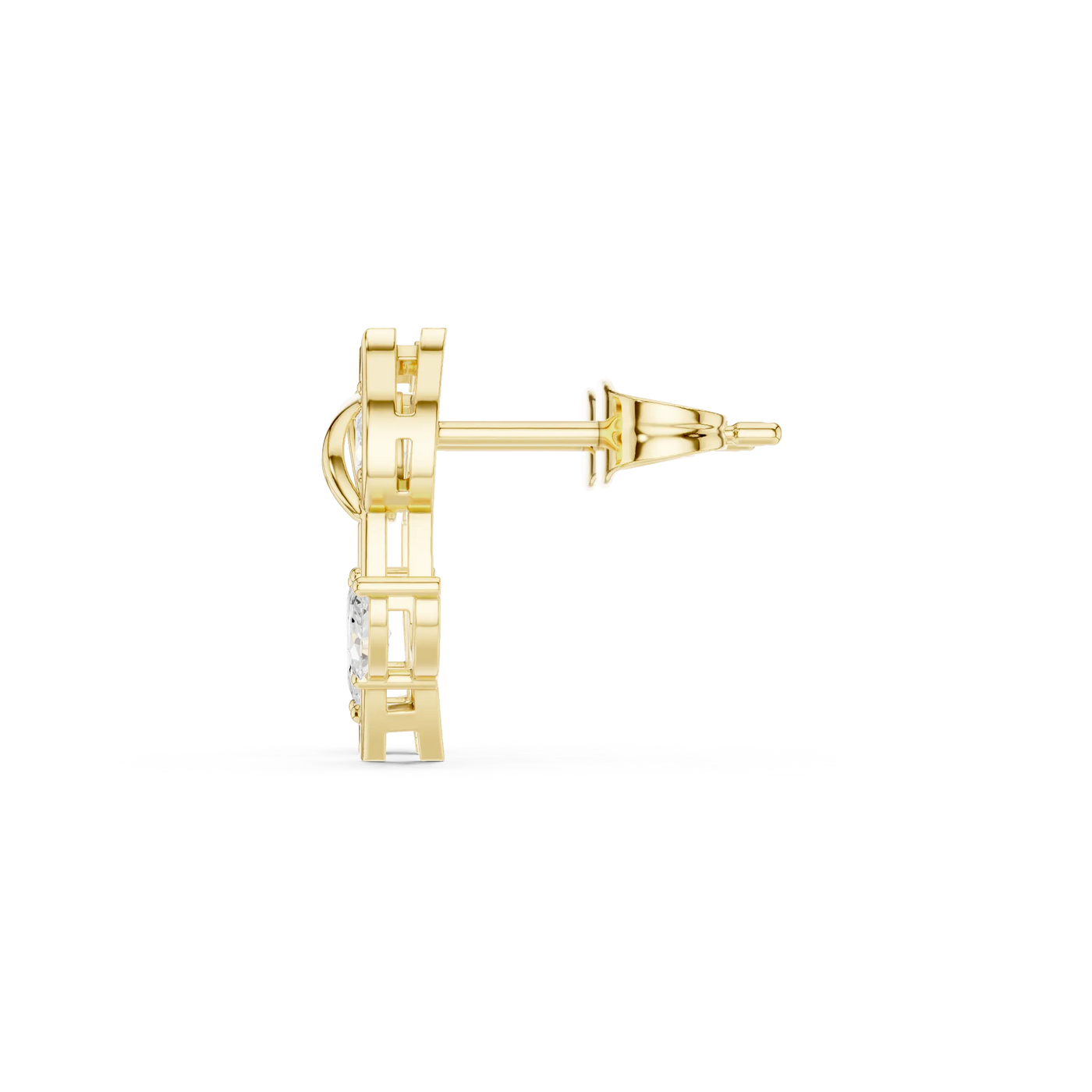 Side-Profile: Round Diamond Stud with Halo Setting in 14k Yellow Gold - Lab Grown - Driona Jewels