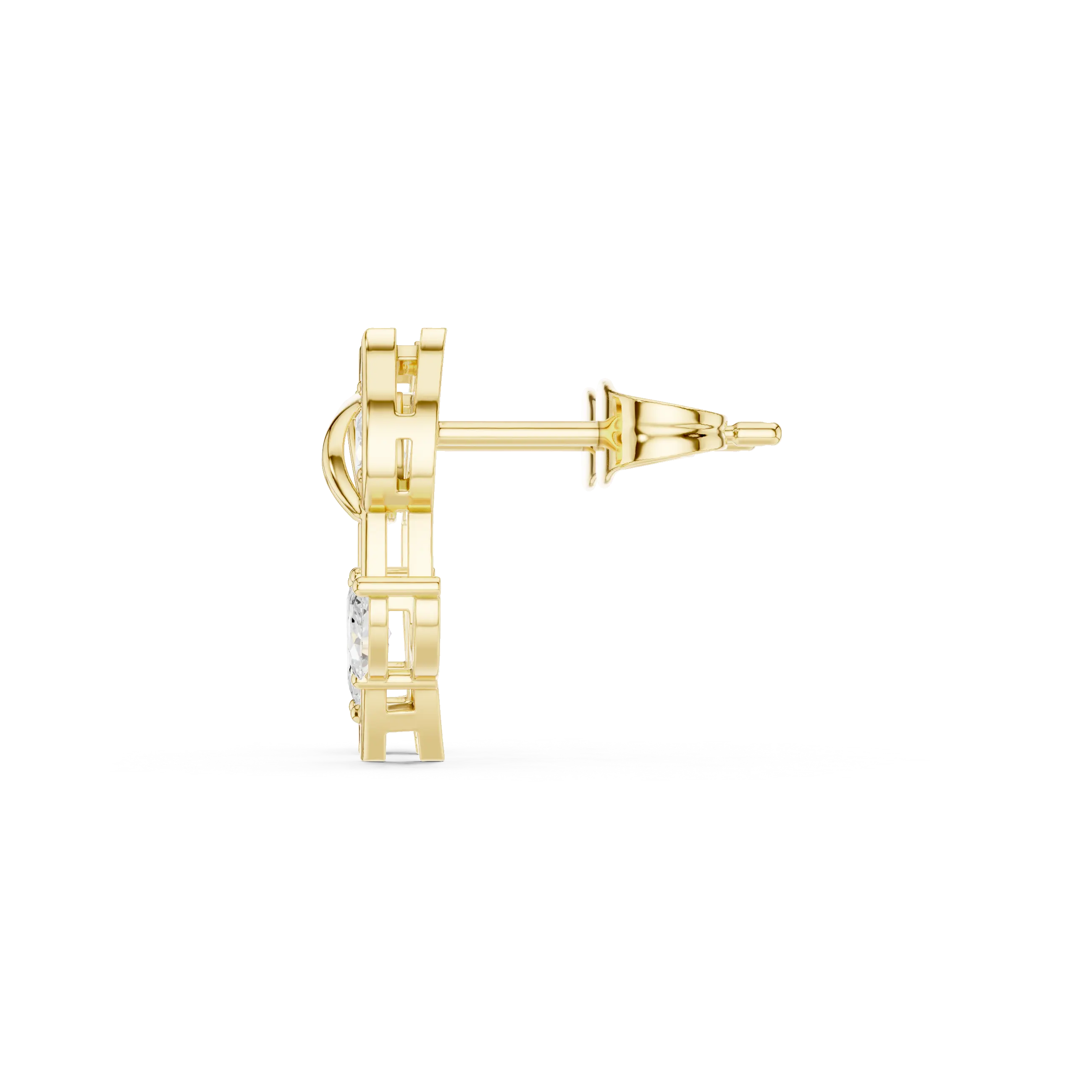 Side-Profile: Round Diamond Stud with Halo Setting in 14k Yellow Gold - Lab Grown - Driona Jewels