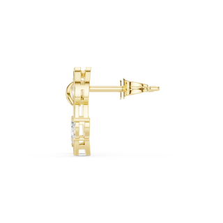 Side-Profile: Round Diamond Stud with Halo Setting in 14k Yellow Gold - Lab Grown - Driona Jewels