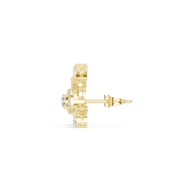 Side-Profile: Round Diamond Earring with Halo Setting in 14k Yellow Gold - Lab Grown - Driona Jewels