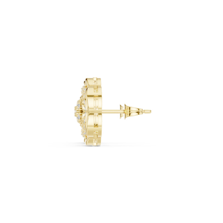 Side-Profile: Round Diamond Earring with Halo Setting in 14k Yellow Gold - Lab Grown - Driona Jewels