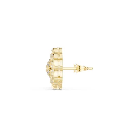 Side-Profile: Round Diamond Earring with Halo Setting in 14k Yellow Gold - Lab Grown - Driona Jewels