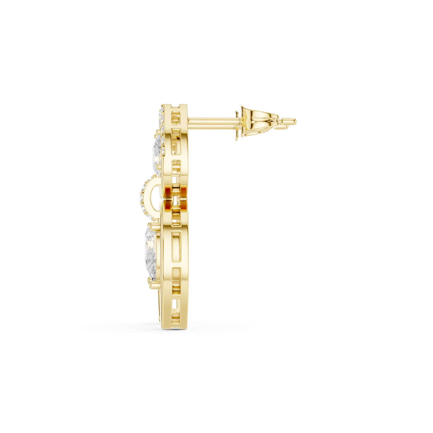 Side-Profile: Round Diamond Earring with Halo Setting in 14k Yellow Gold - Lab Grown - Driona Jewels