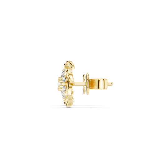Side-Profile: Round Diamond Earring with Halo Setting in 14k Yellow Gold - Lab Grown - Driona Jewels