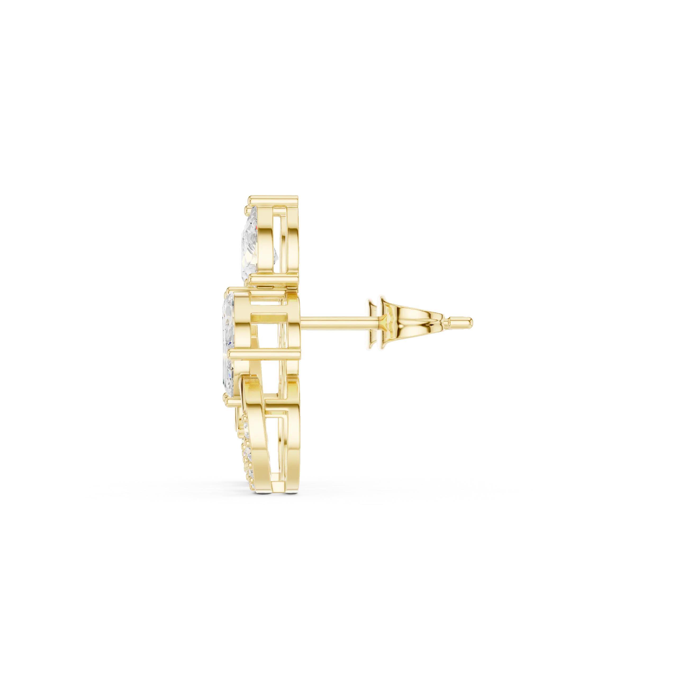 Side-Profile: Round Diamond Earring with Halo Setting in 14k Yellow Gold - Lab Grown - Driona Jewels