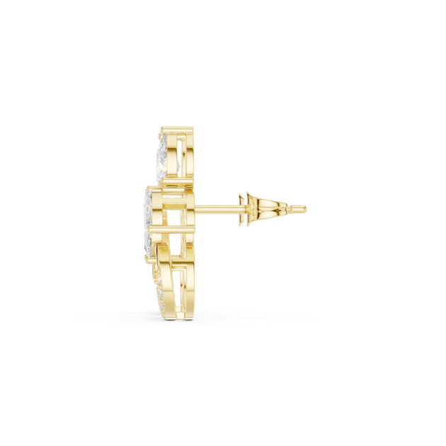 Side-Profile: Round Diamond Earring with Halo Setting in 14k Yellow Gold - Lab Grown - Driona Jewels