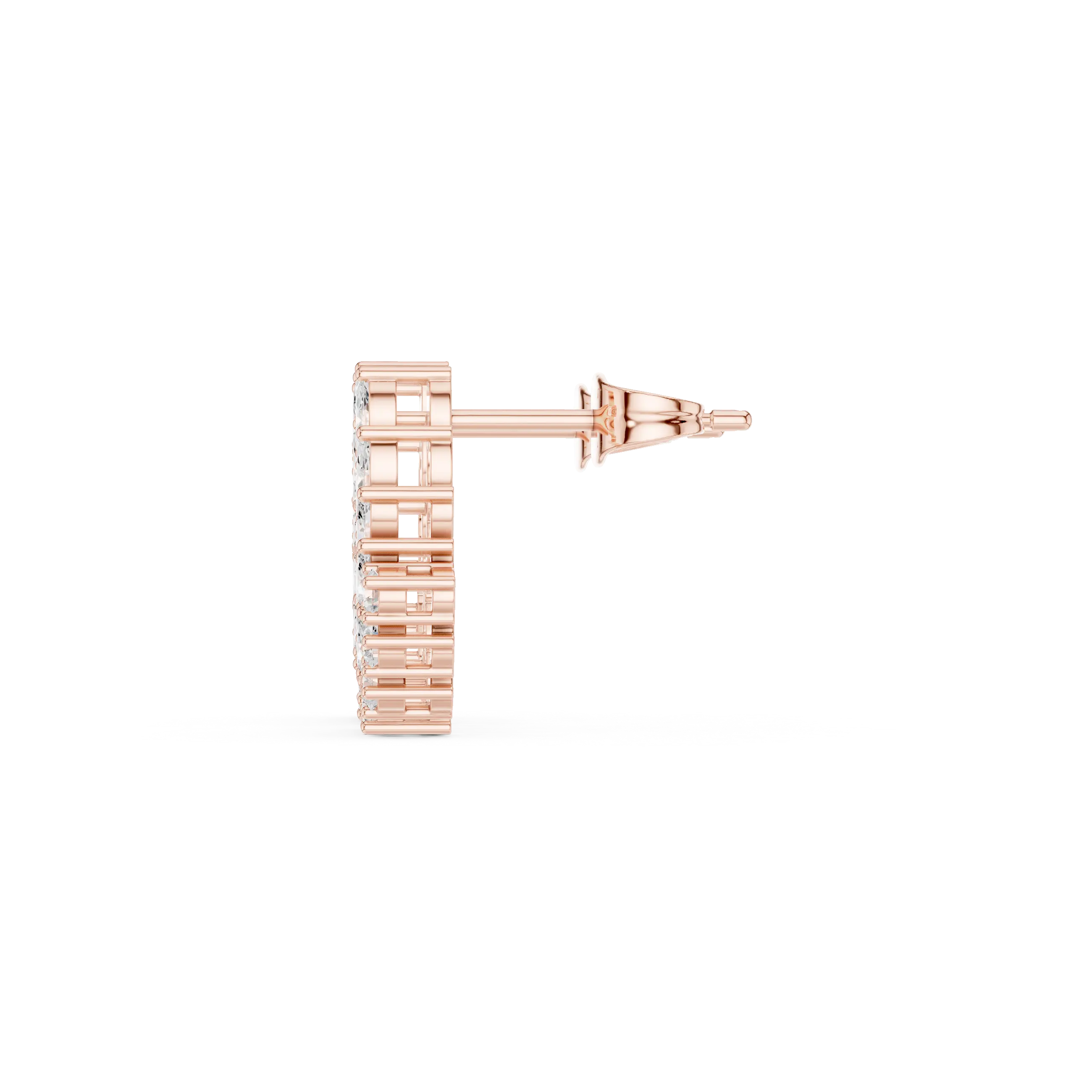Side-Profile: Round Diamond Earring with Prong Setting in 14k Rose Gold - Lab Grown - Driona Jewels
