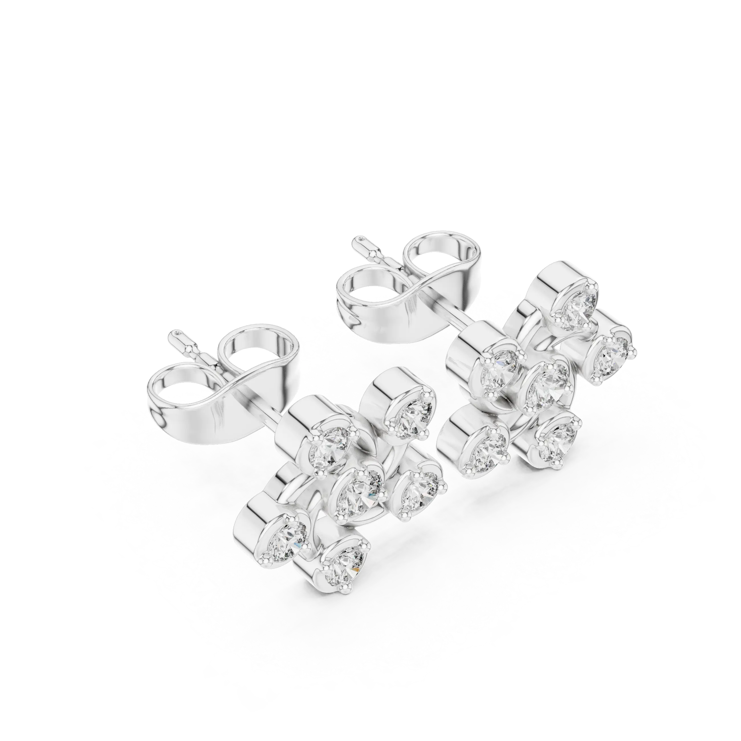 Top View: Round Diamond Stud Earrings with Prong Setting in 14k White Gold - Lab Grown - Driona Jewels