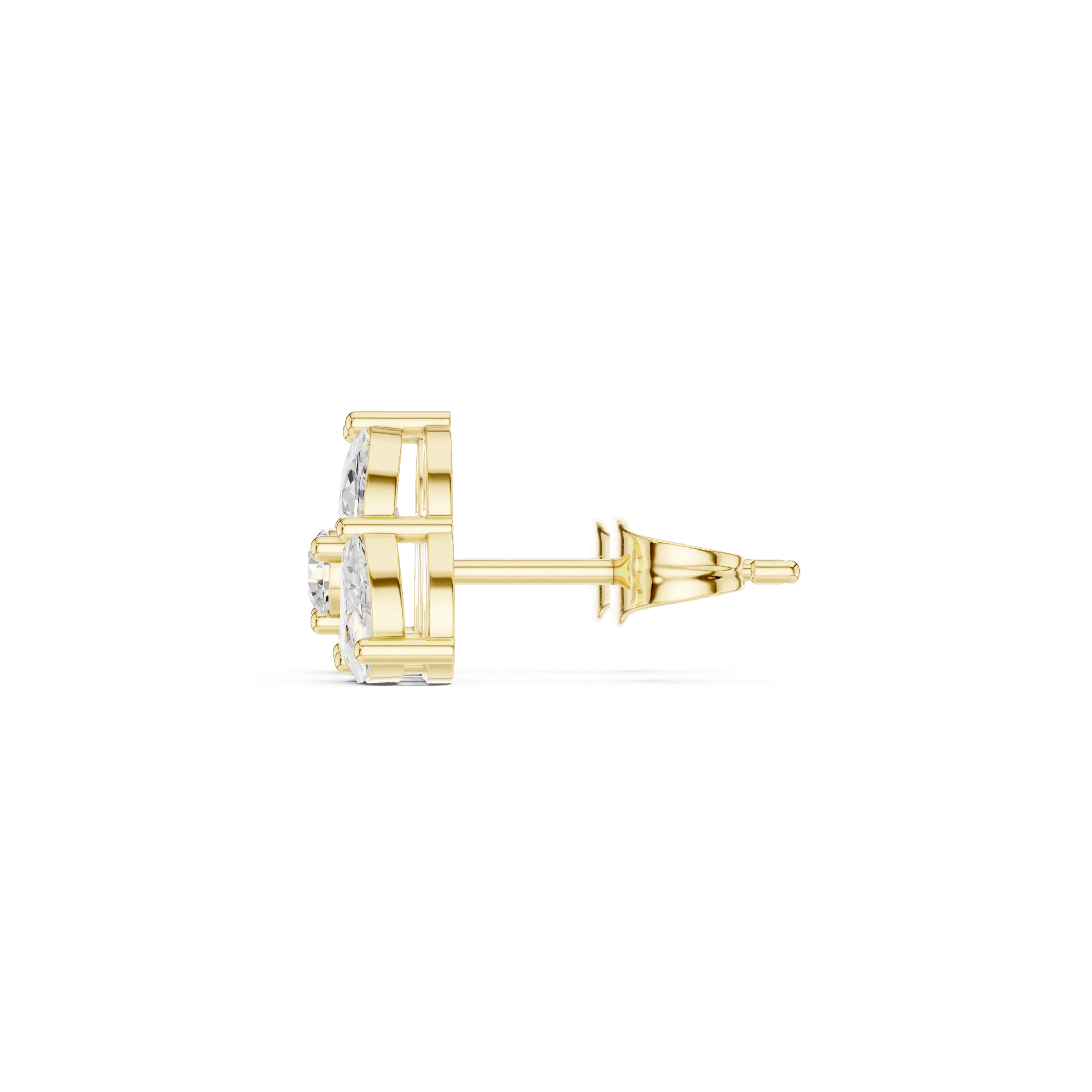 Side-Profile: Round Diamond Stud with Prong Setting in 14k Yellow Gold - Lab Grown - Driona Jewels