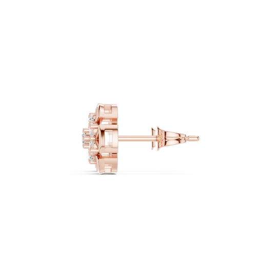 Side-Profile: Round Diamond Earring with Stud Setting in 14k Rose Gold - Lab Grown - Driona Jewels