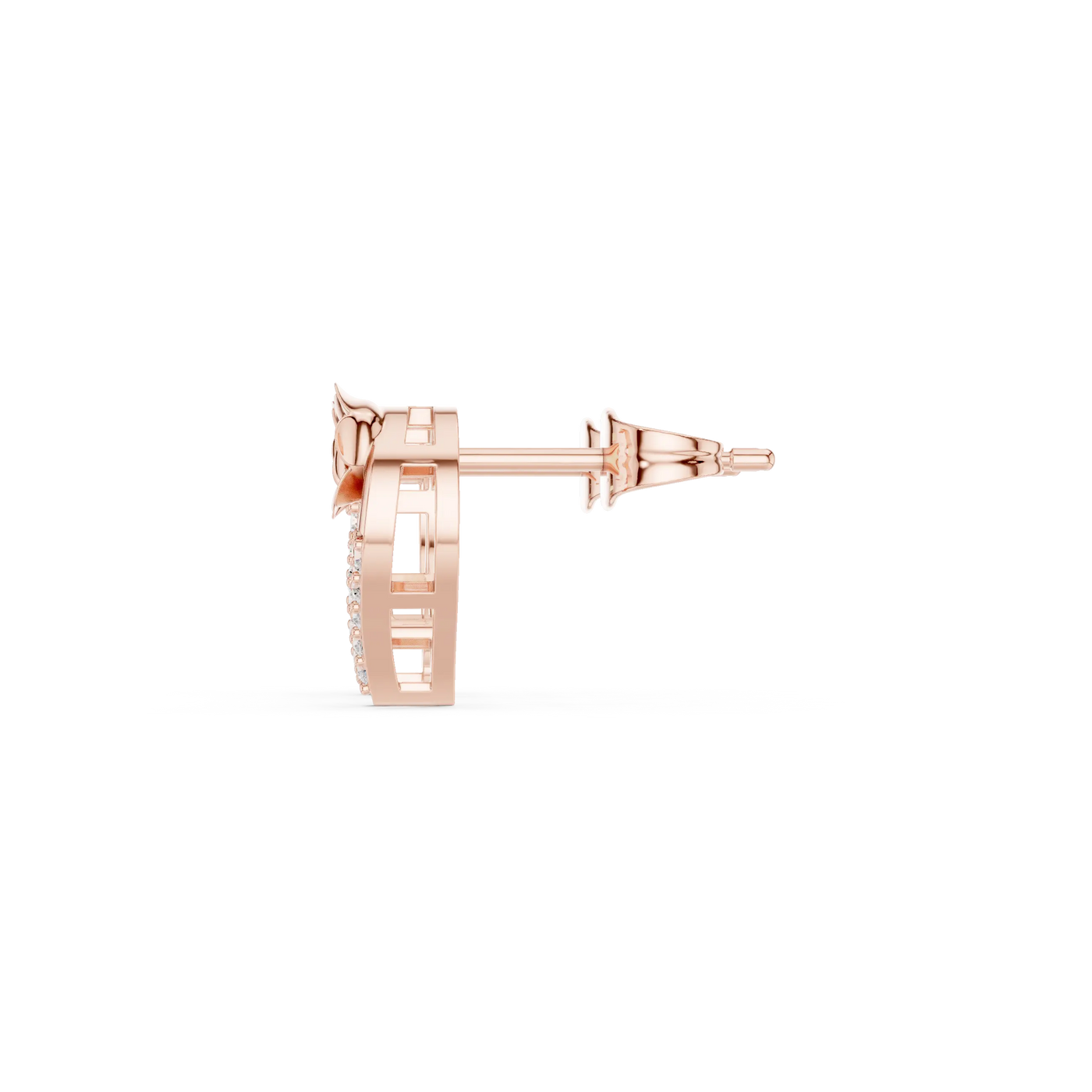 Side-Profile: Round Diamond Stud with Stud Setting in 14k Rose Gold - Lab Grown - Driona Jewels