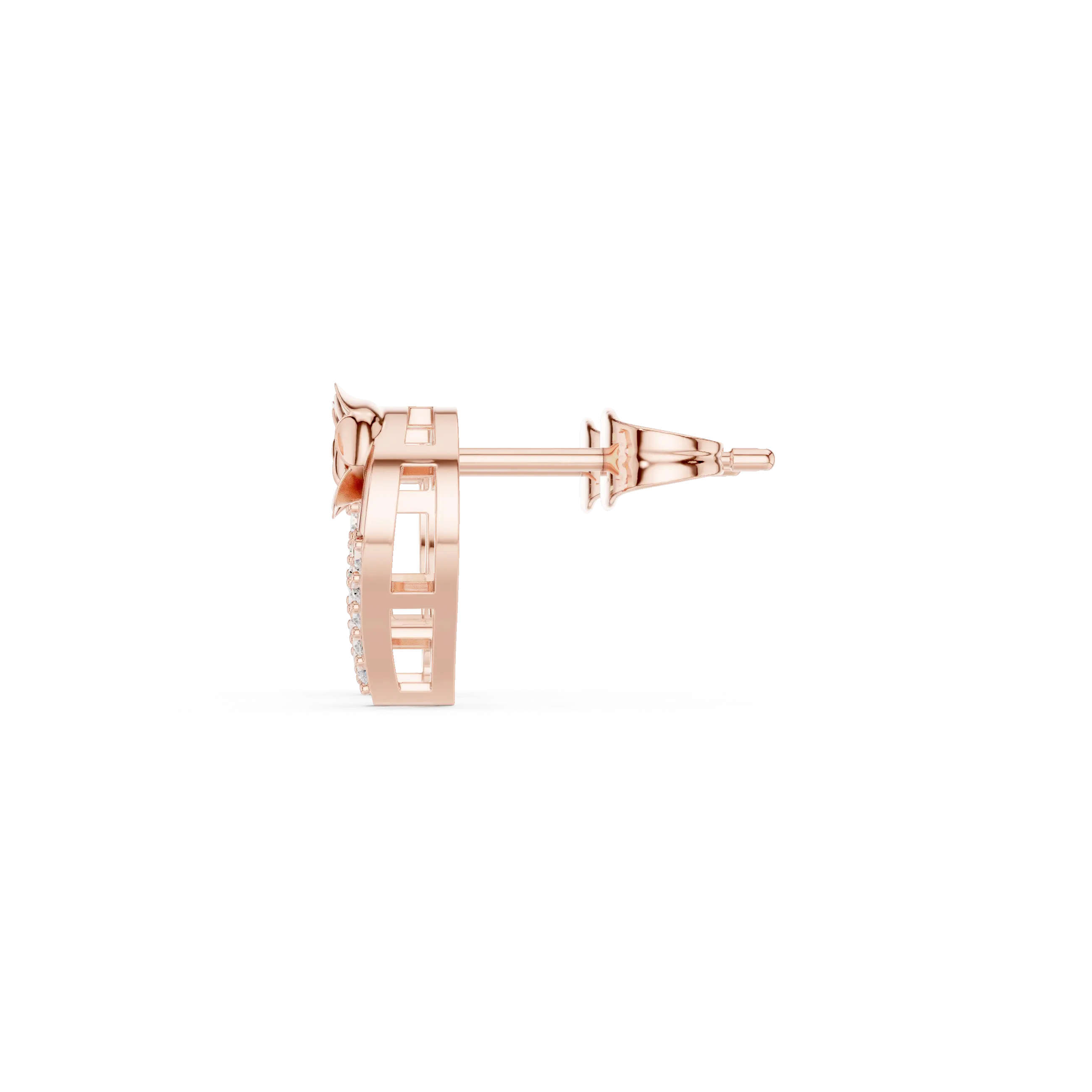 Side-Profile: Round Diamond Stud with Stud Setting in 14k Rose Gold - Lab Grown - Driona Jewels