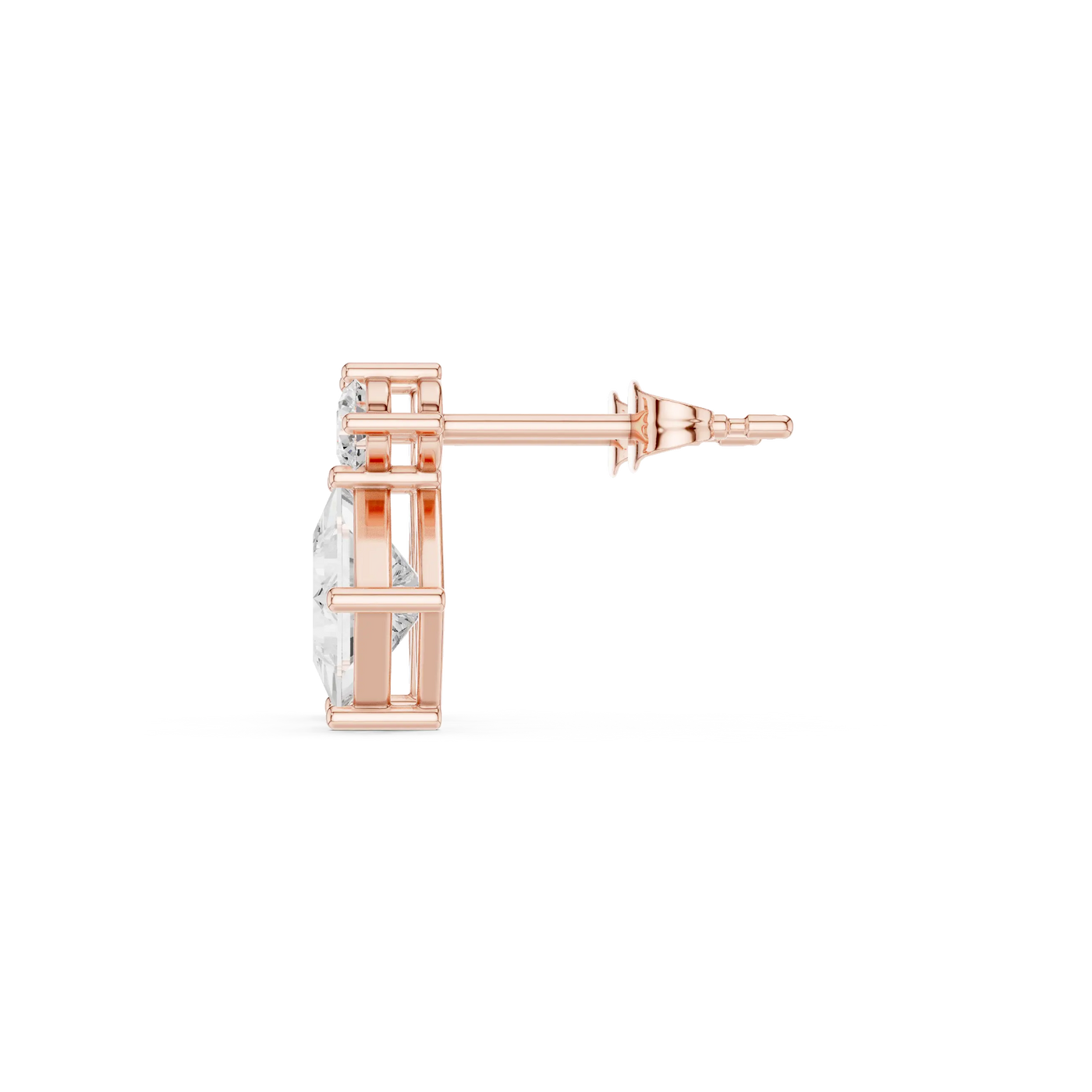 Side-Profile: Round Diamond Stud with Stud Setting in 14k Rose Gold - Lab Grown - Driona Jewels