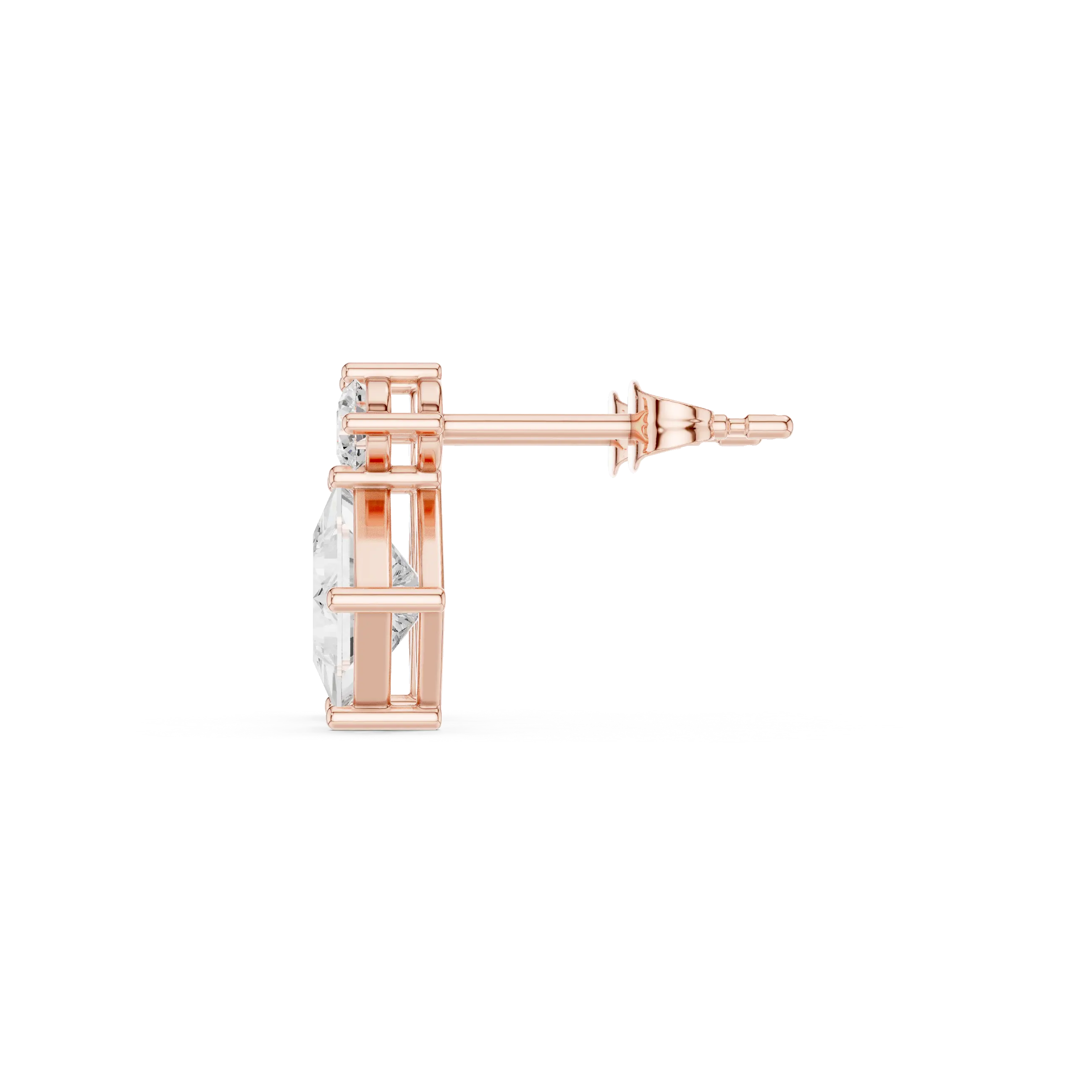 Side-Profile: Round Diamond Stud with Stud Setting in 14k Rose Gold - Lab Grown - Driona Jewels