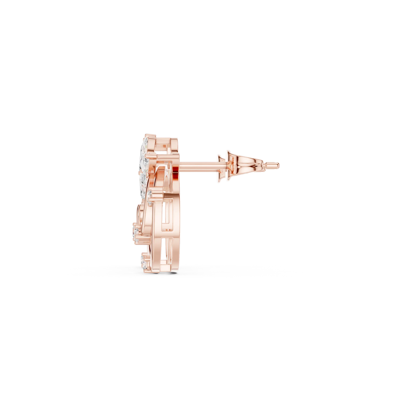 Side-Profile: Round Diamond Stud with Stud Setting in 14k Rose Gold - Lab Grown - Driona Jewels