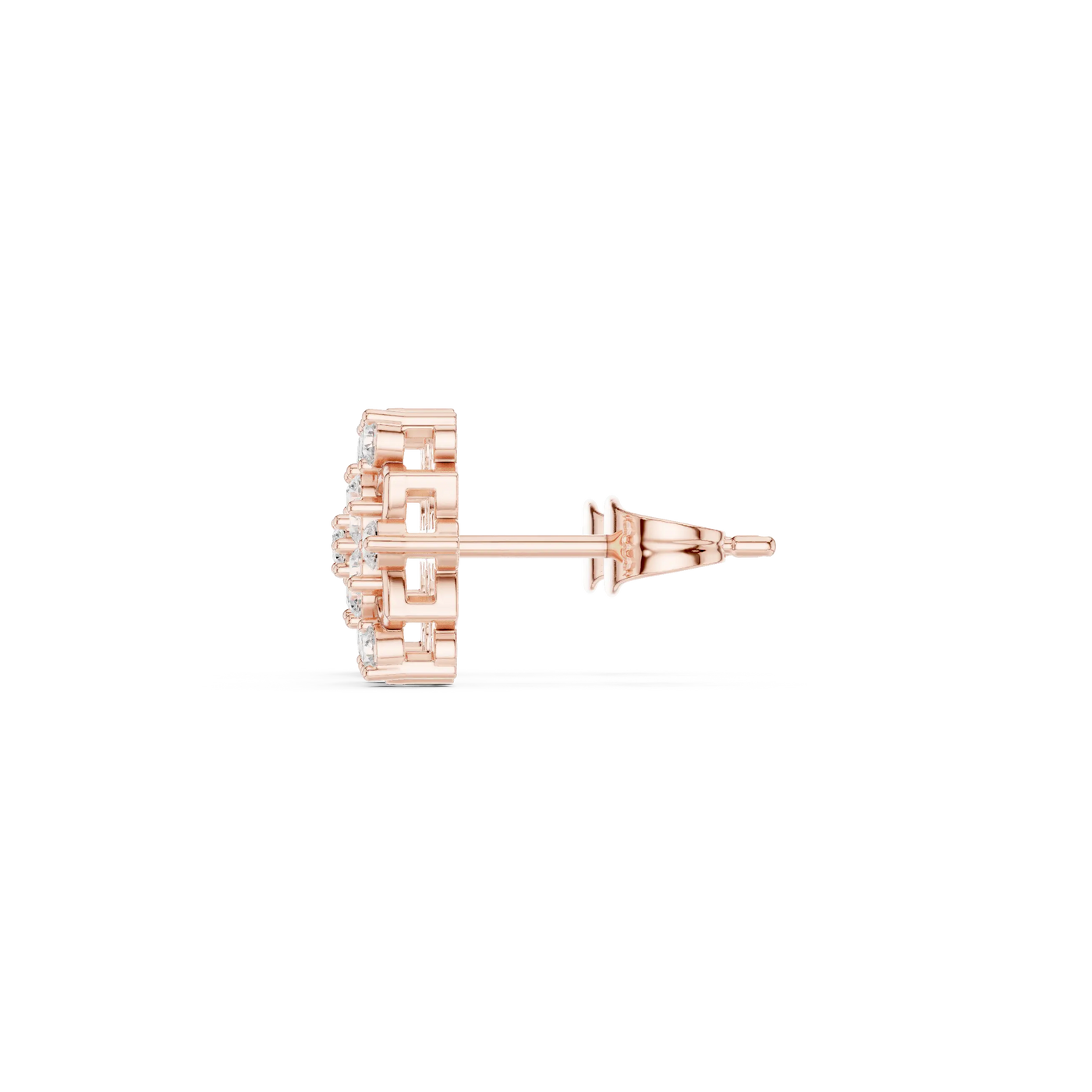 Side-Profile: Round Diamond Stud with Stud Setting in 14k Rose Gold - Lab Grown - Driona Jewels