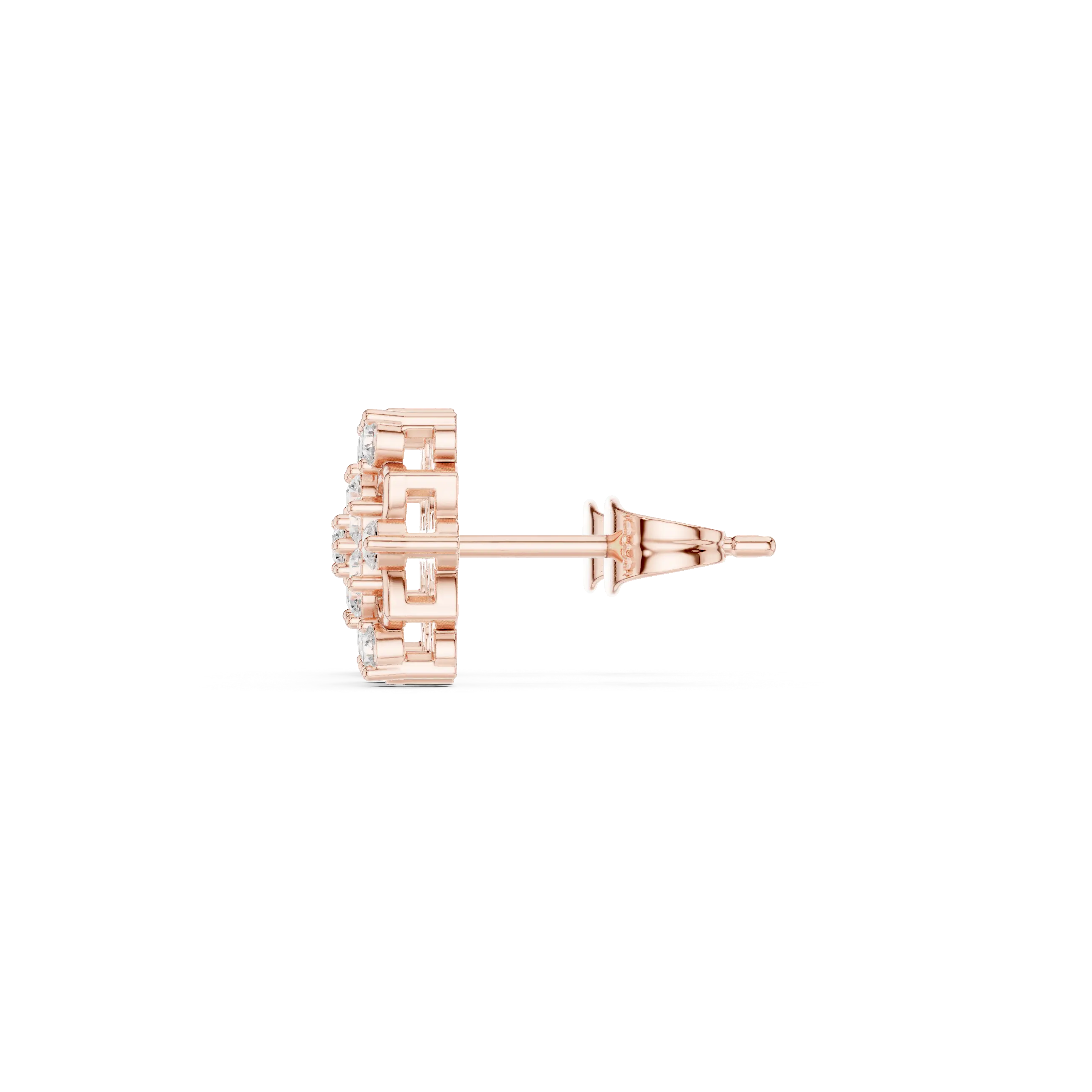 Side-Profile: Round Diamond Stud with Stud Setting in 14k Rose Gold - Lab Grown - Driona Jewels