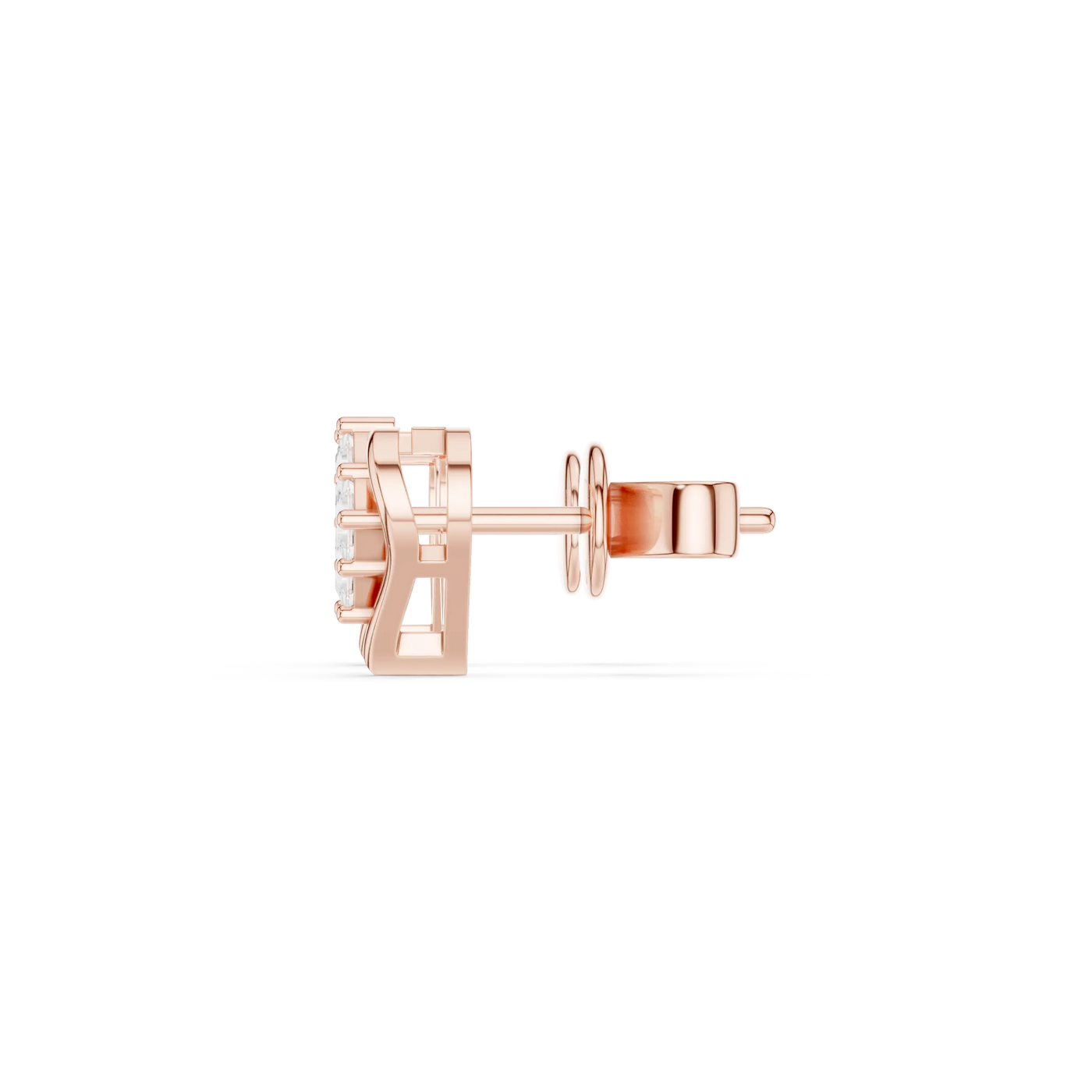 Side-Profile: Round Diamond Stud with Stud Setting in 14k Rose Gold - Lab Grown - Driona Jewels
