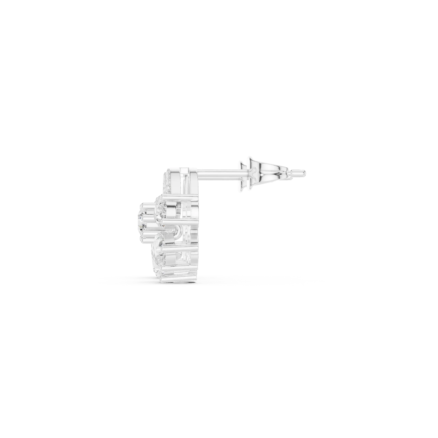 Side-profile: Round Diamond Stud with Stud Setting in 14k White Gold - Lab Grown - Driona Jewels