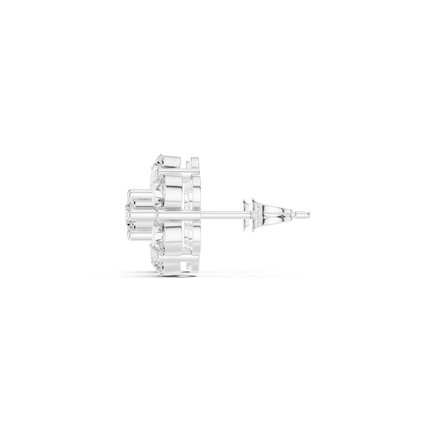 Side-Profile: Round Diamond Earring with Stud Setting in 14k White Gold - Lab Grown - Driona Jewels