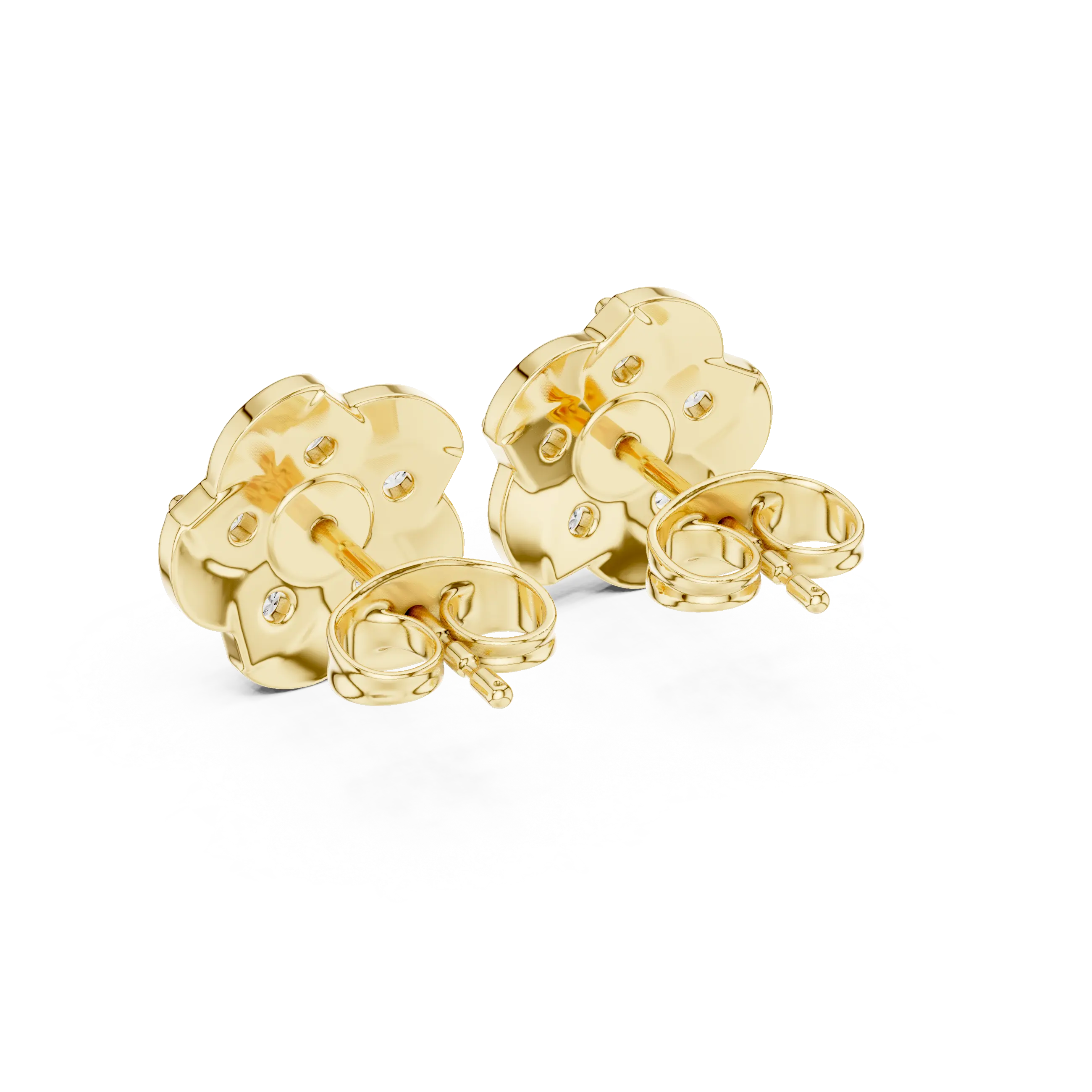 Back View: Round Diamond Stud with Stud Setting in 14k Yellow Gold - Lab Grown - Driona Jewels