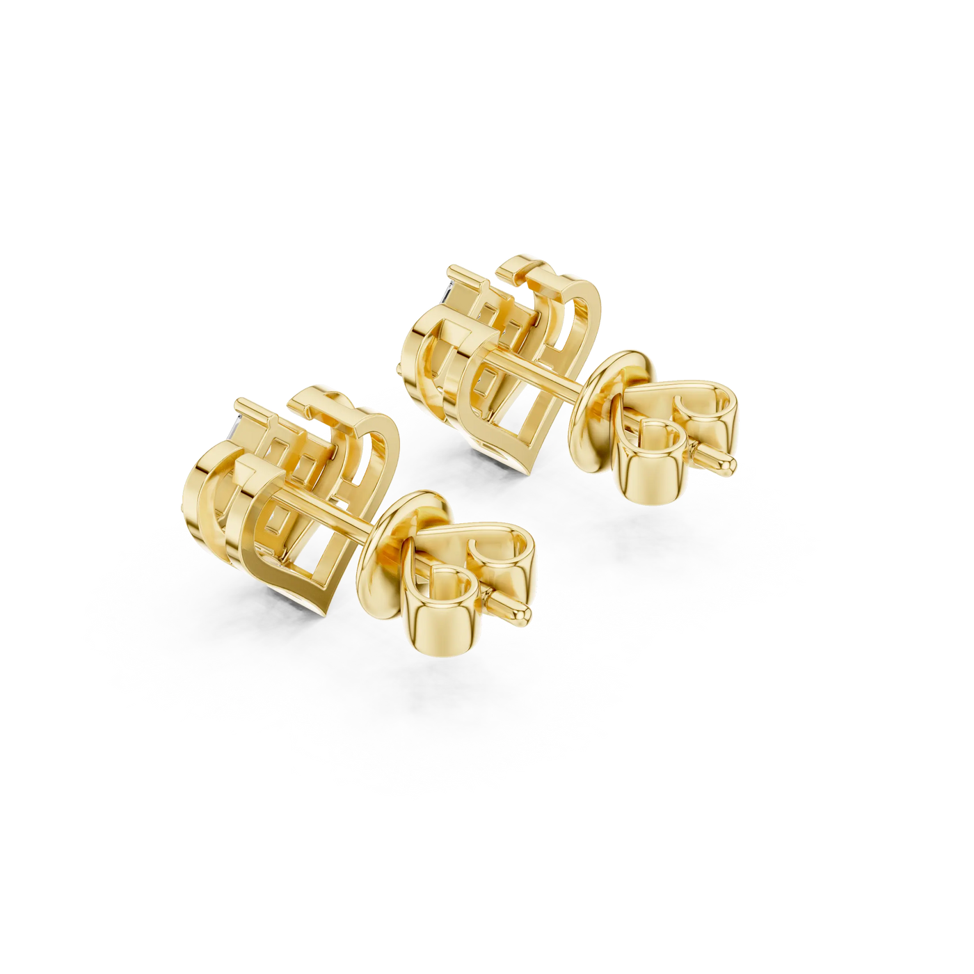 Back-View: Round Diamond Stud with Stud Setting in 14k Yellow Gold - Lab Grown - Driona Jewels