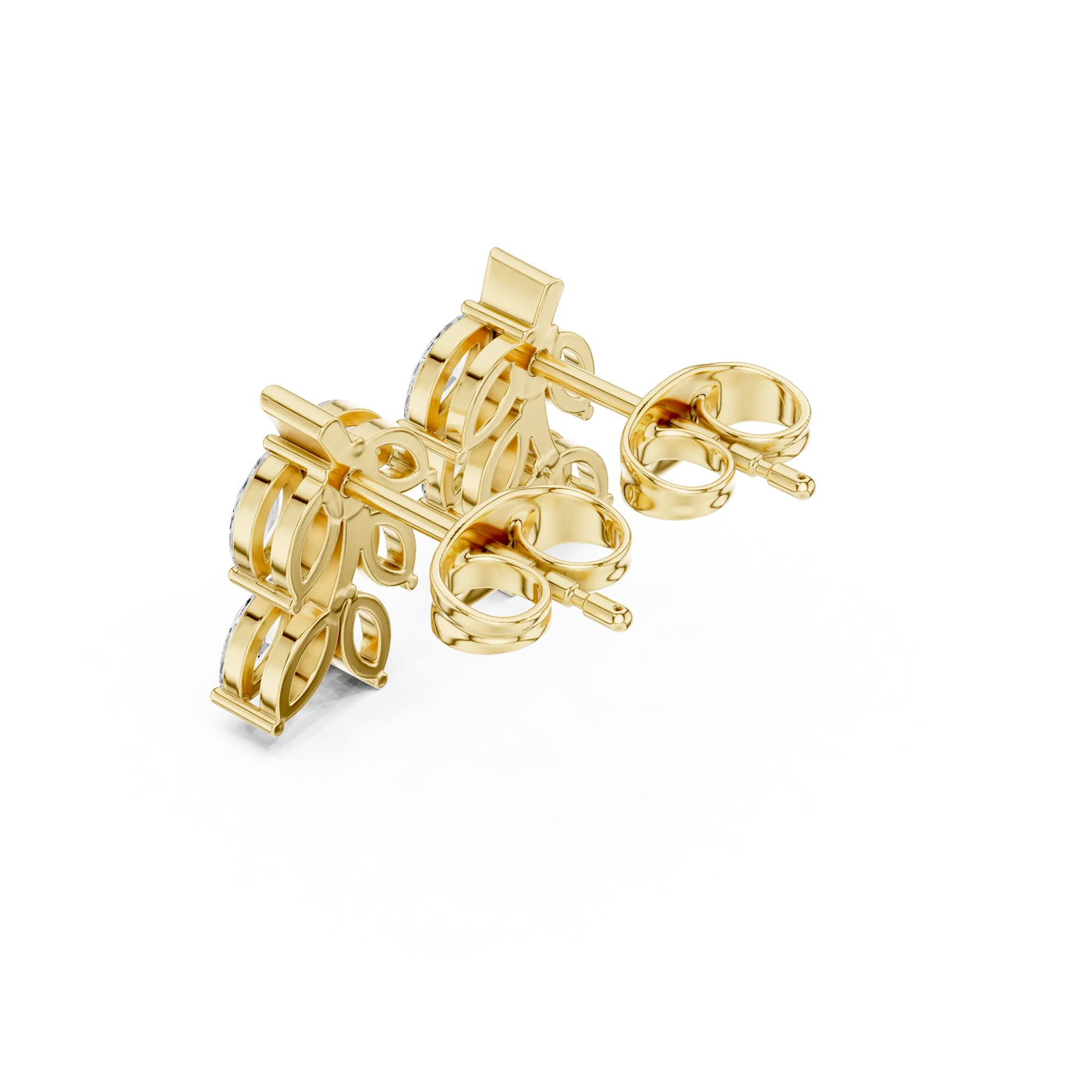 Back-View: Round Diamond Stud Earrings with Stud Setting in 14k Yellow Gold - Lab Grown - Driona Jewels