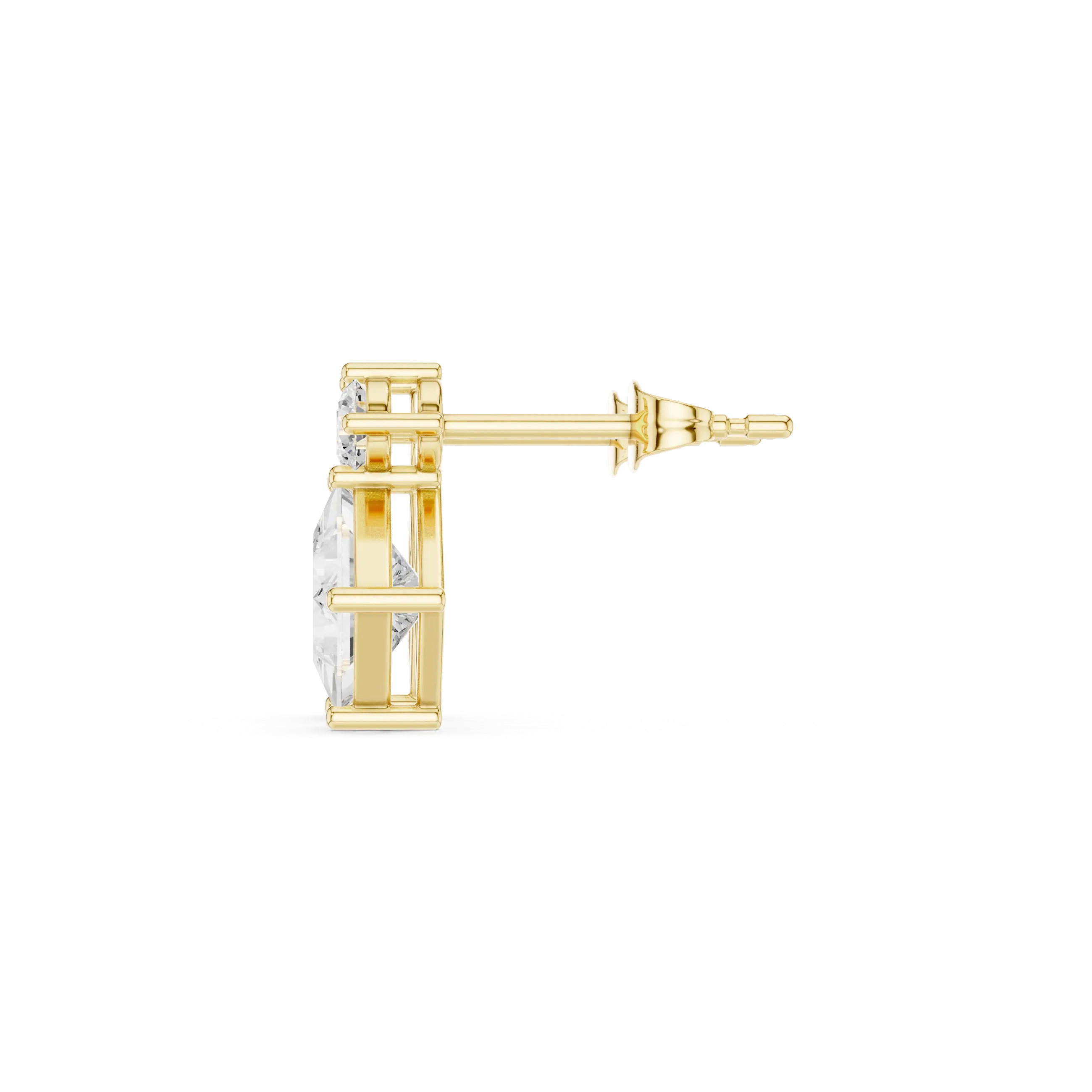 Side-Profile: Round Diamond Stud with Stud Setting in 14k Yellow Gold - Lab Grown - Driona Jewels