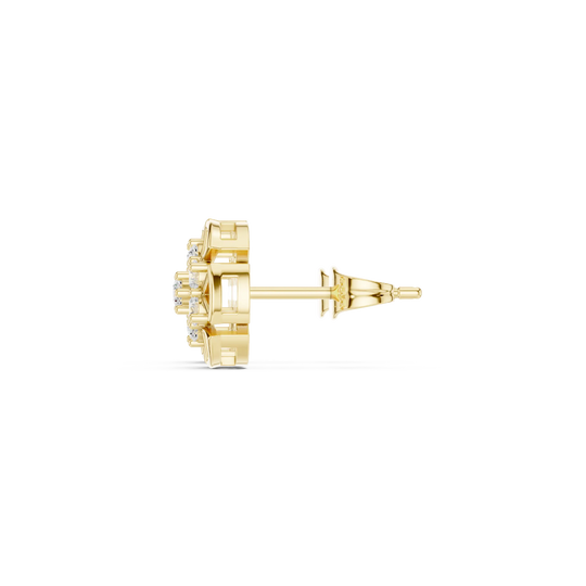 Side-Profile: Round Diamond Stud with Stud Setting in 14k Yellow Gold - Lab Grown - Driona Jewels