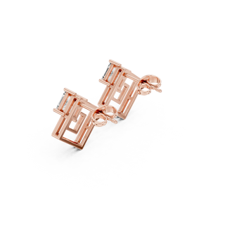 Back-View: Square Diamond Earrings with Halo Setting in 14k Rose Gold - Lab Grown - Driona Jewels
