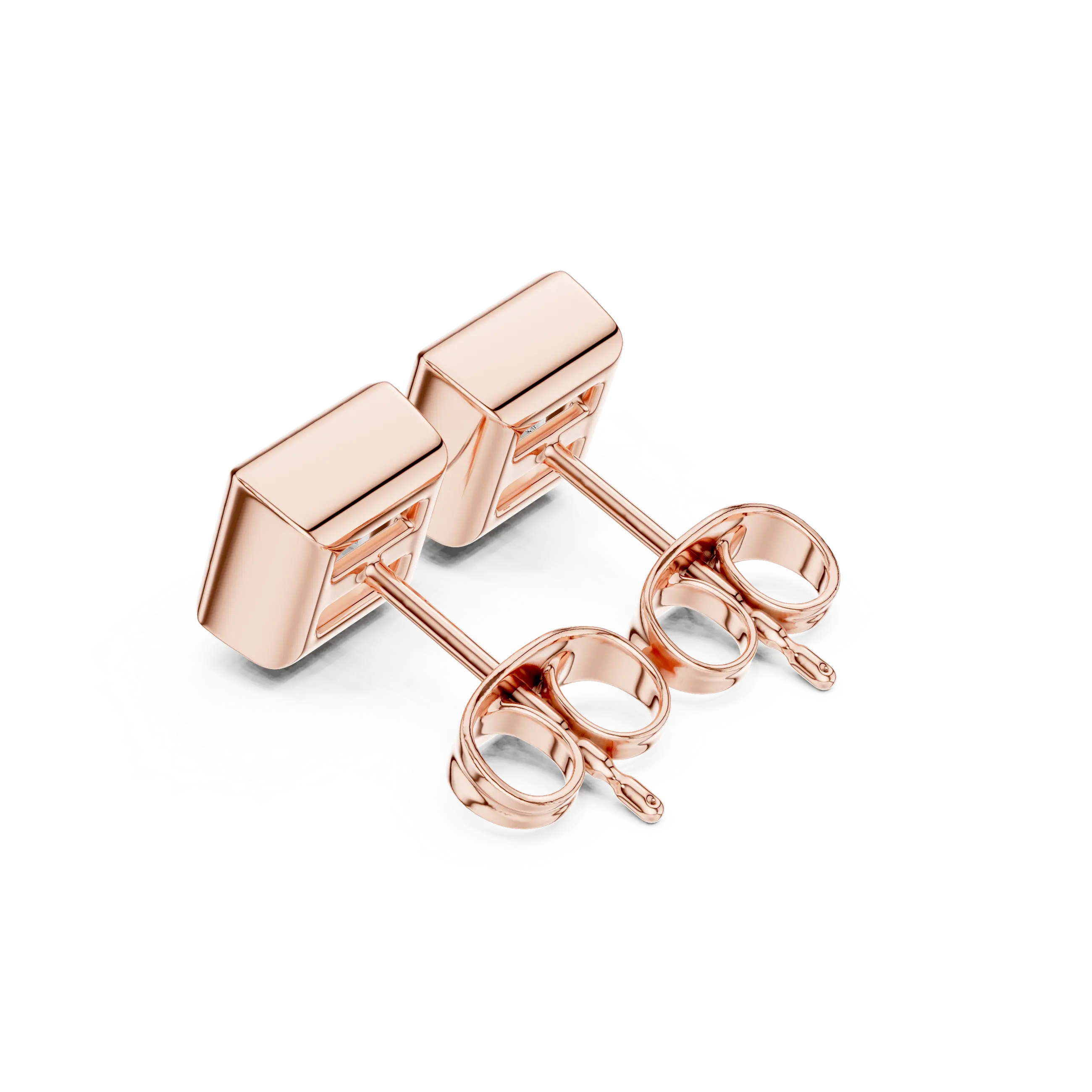 Back-View: Square Diamond Earrings with Prong Setting in 14k Rose Gold - Lab Grown - Driona Jewels