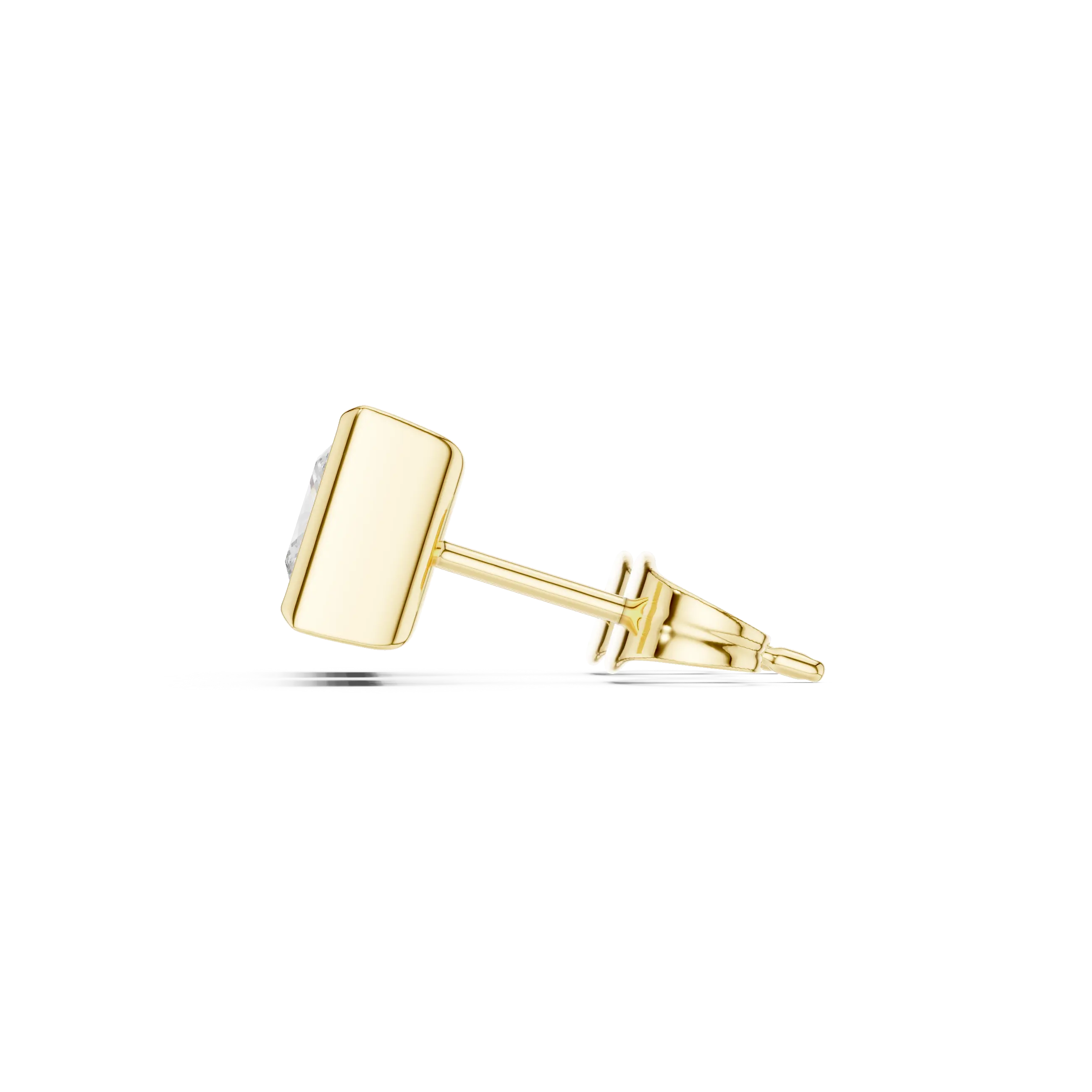 Side-Profile: Square Diamond Earring with Stud Setting in 14k Gold - Lab Grown - Driona Jewels