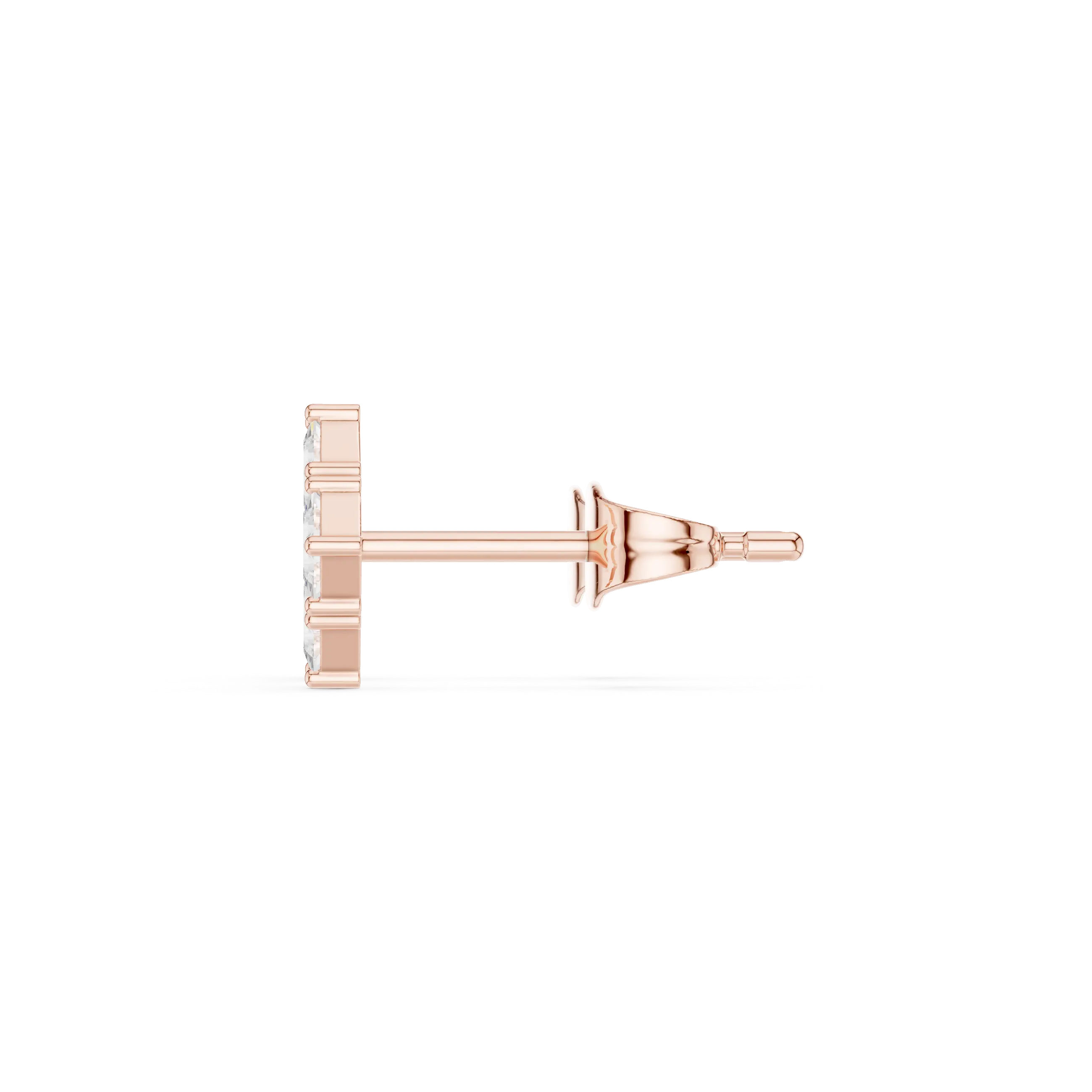 Side-Profile: Square Diamond Stud with Stud Setting in 14k Rose Gold - Lab Grown - Driona Jewels
