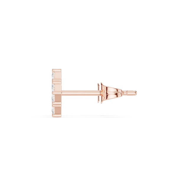 Side-Profile: Square Diamond Stud with Stud Setting in 14k Rose Gold - Lab Grown - Driona Jewels