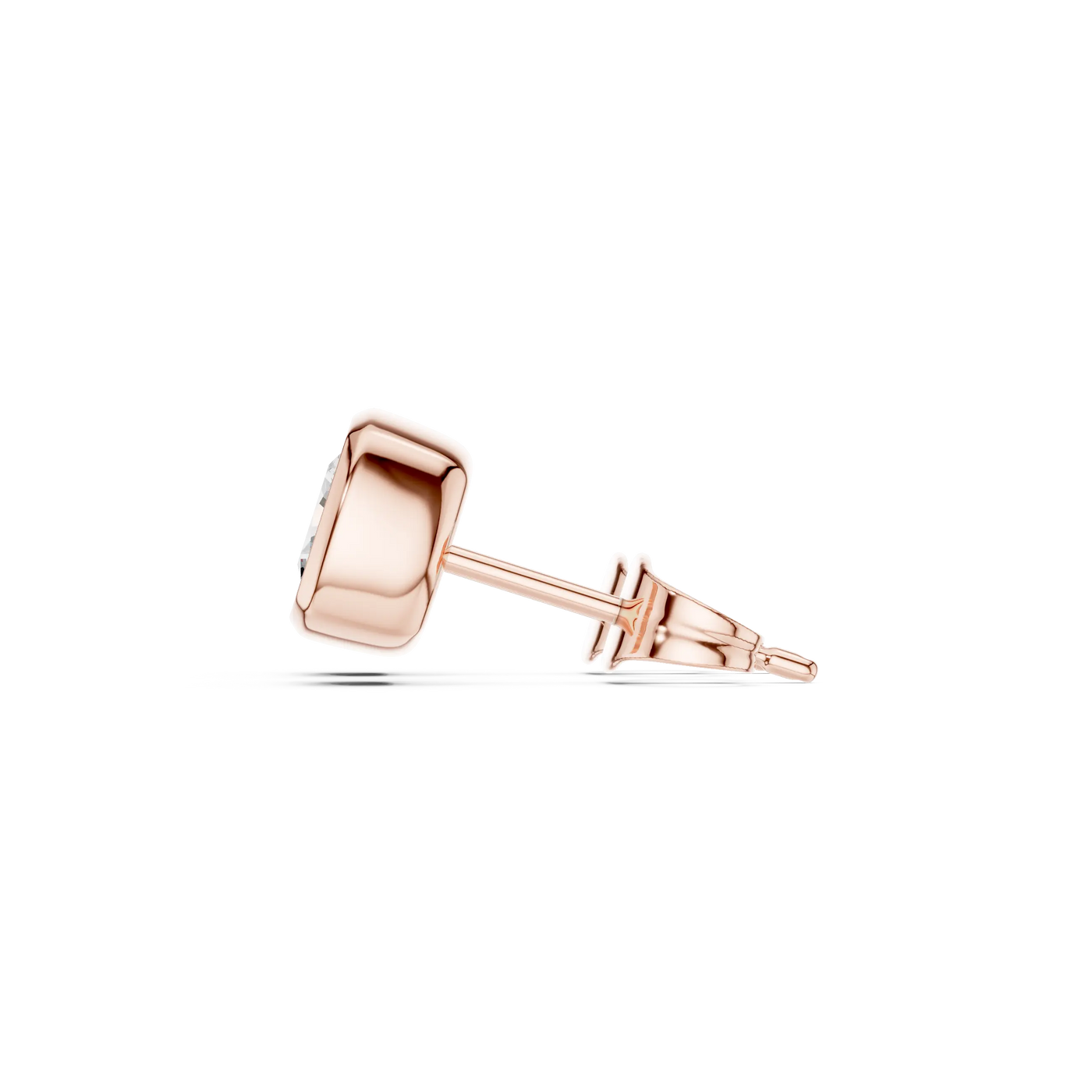 Side-Profile: Square Diamond Earring with Stud Setting in 14k Rose Gold - Lab Grown - Driona Jewels
