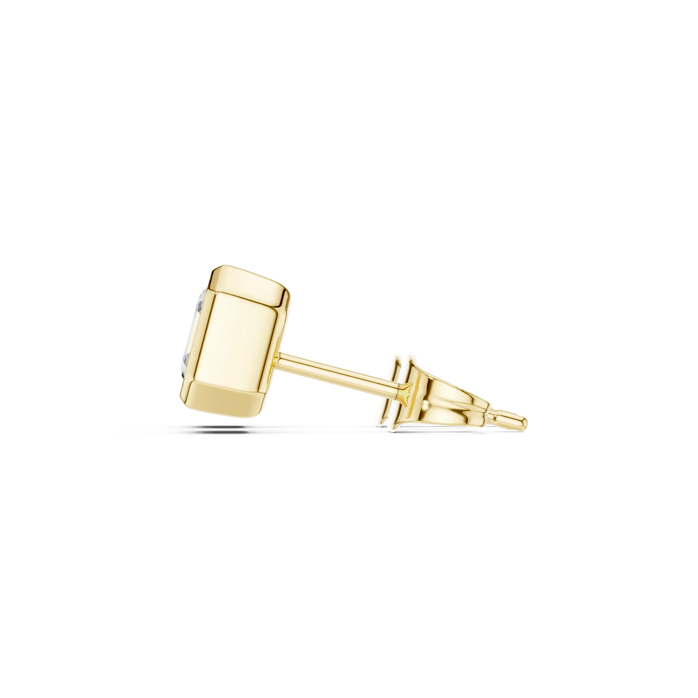 Side-Profile: Square Diamond Earring with Stud Setting in 14k Yellow Gold - Lab Grown - Driona Jewels
