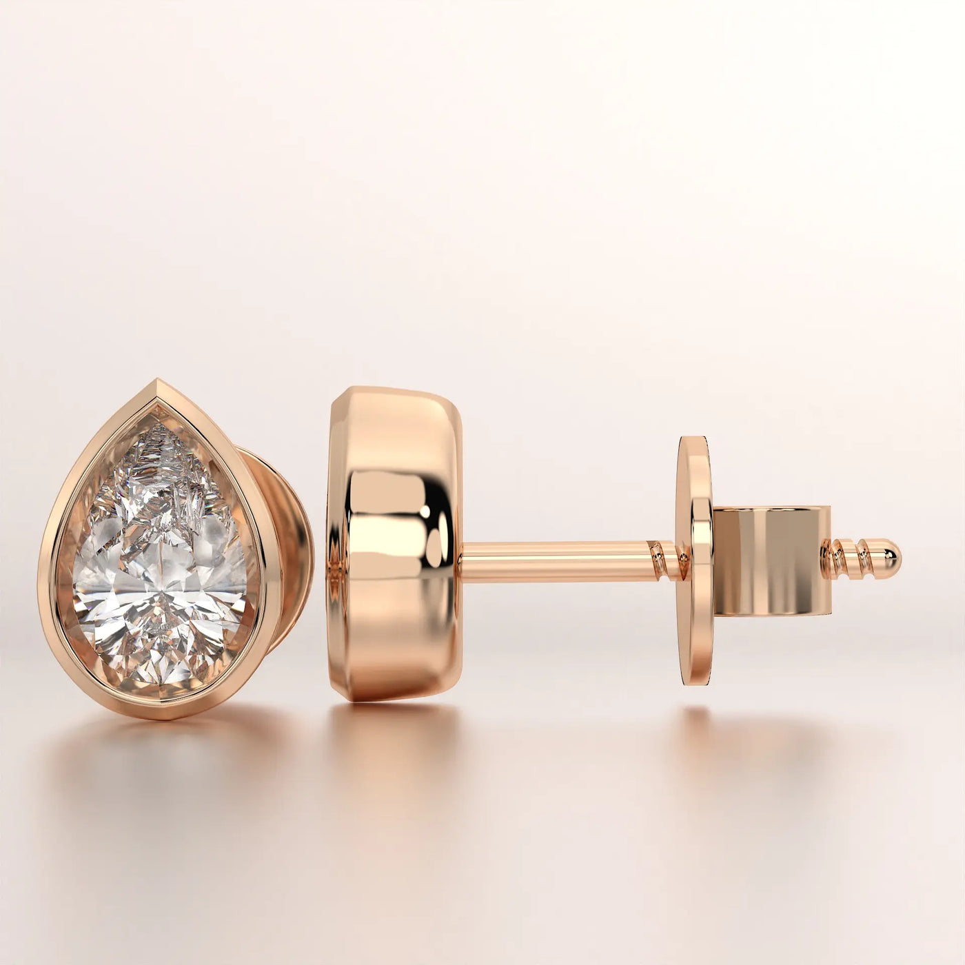 Pear Bezel Set Lab Grown Diamond Stud Earrings, Minimalist Style