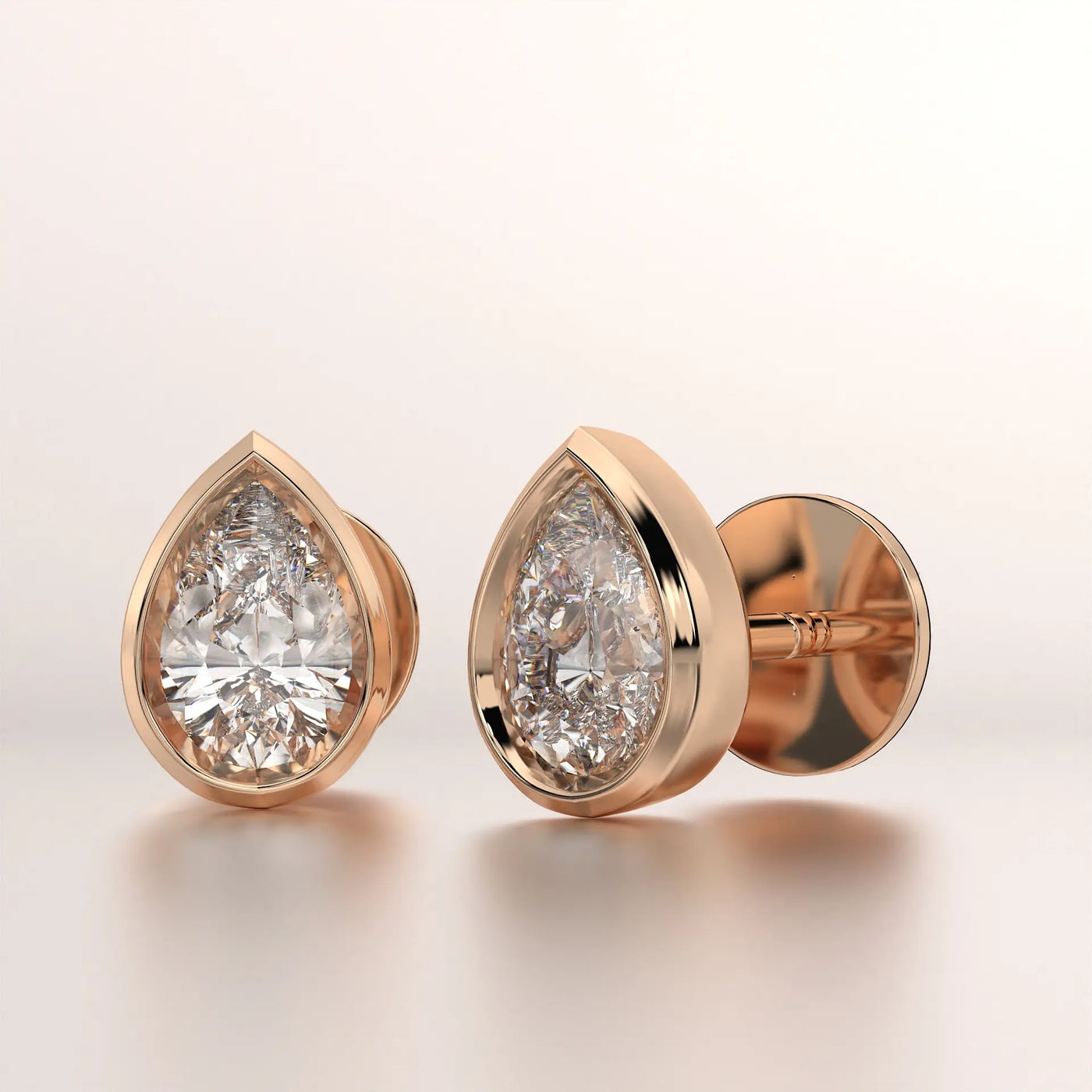 Pear Bezel Set Lab Grown Diamond Stud Earrings, Minimalist Style