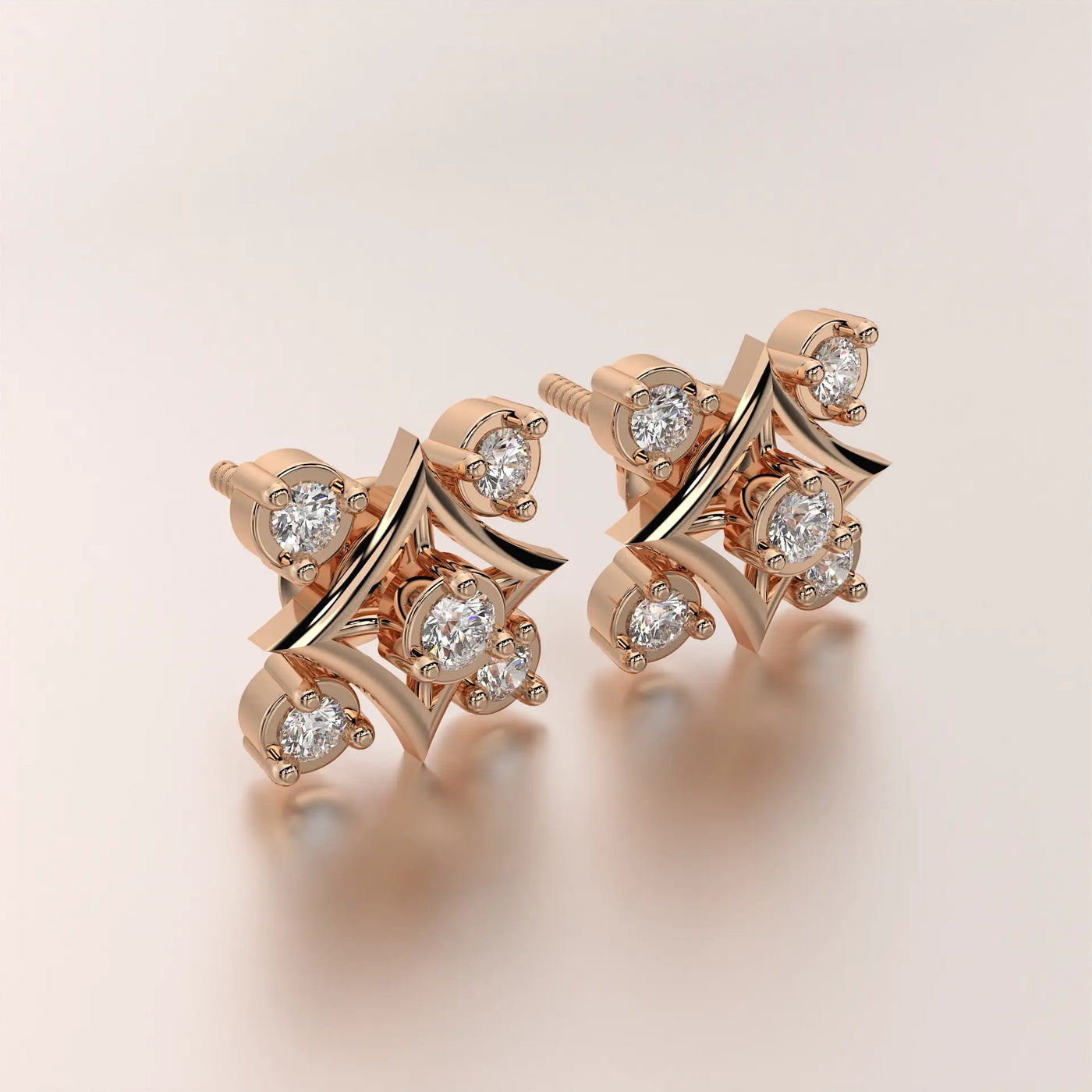 earring stud diamond rose gold 18k classic
