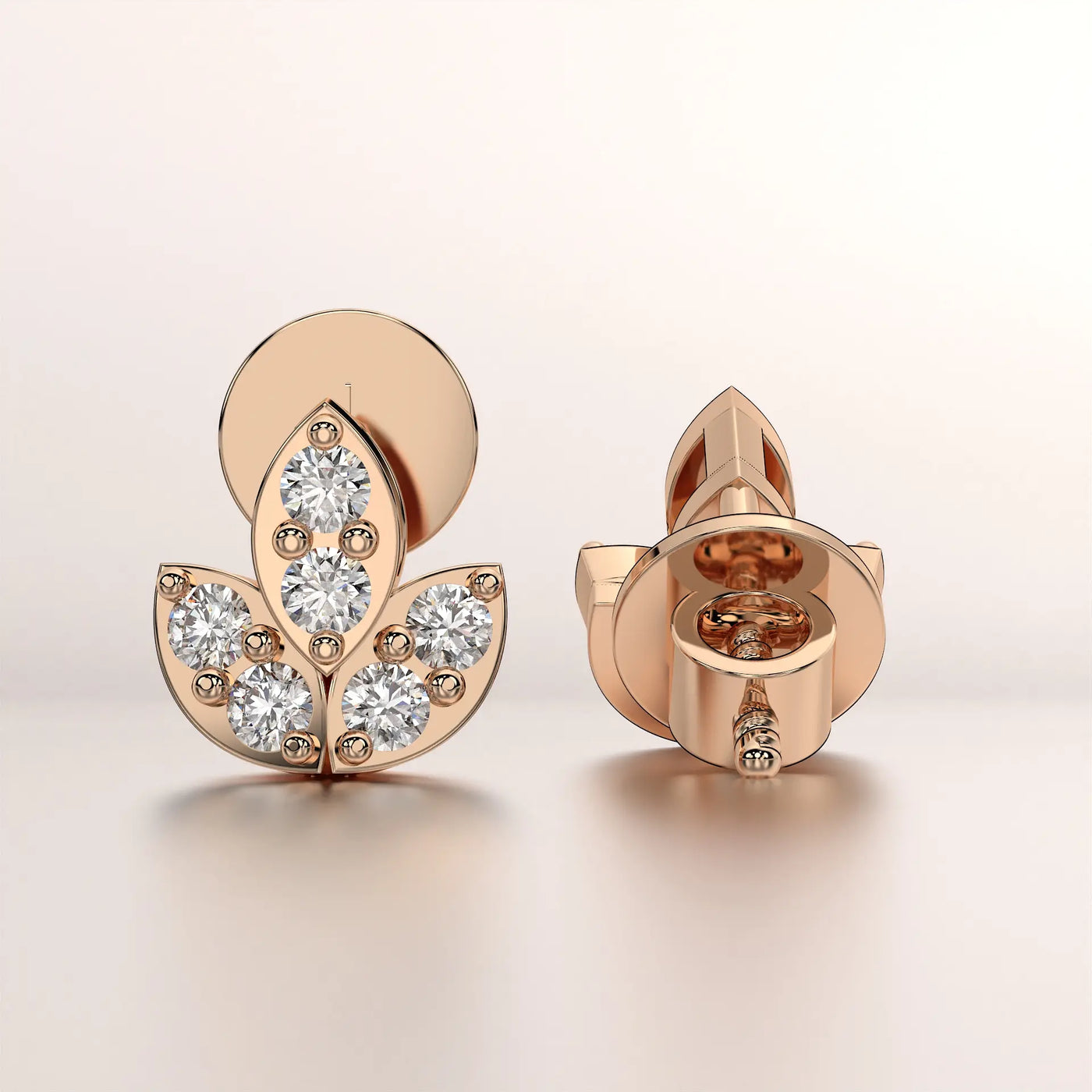 earring stud diamond rose gold 18k front view