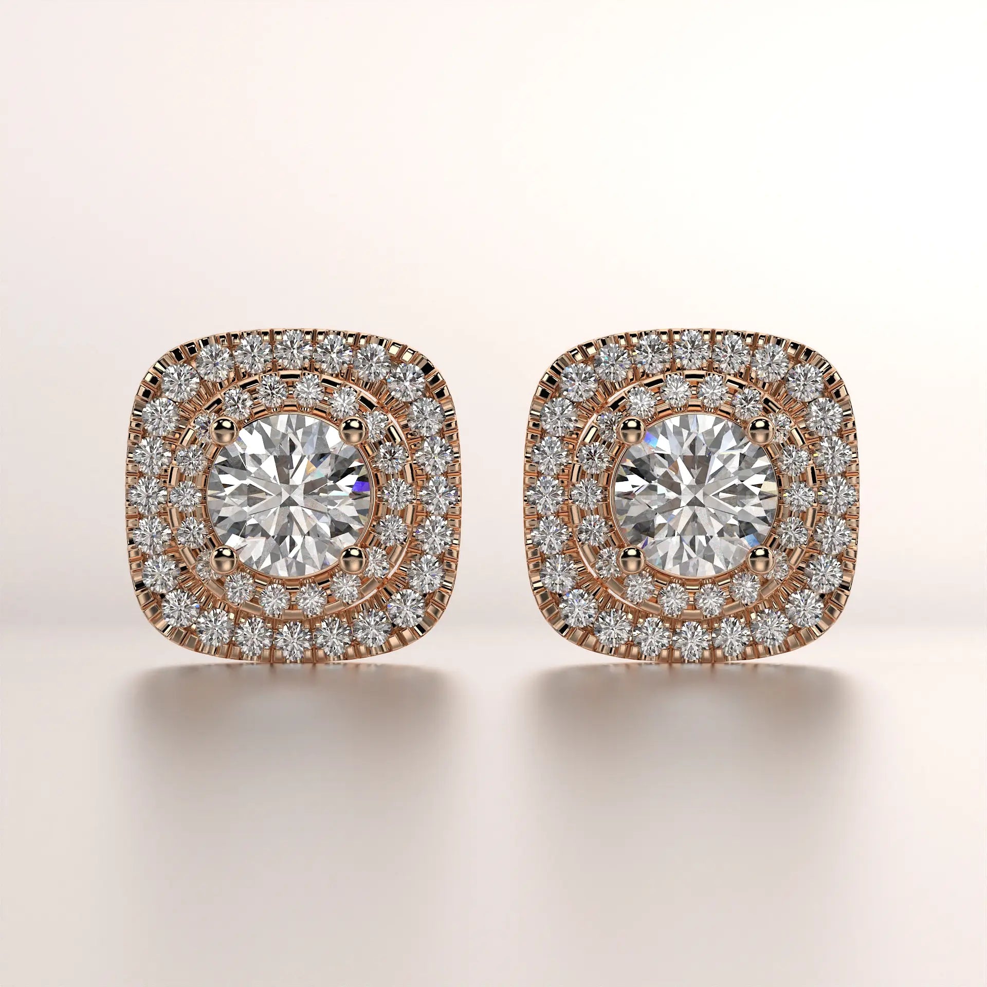 earring stud diamond rose gold 18k front