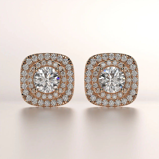 earring stud diamond rose gold 18k front