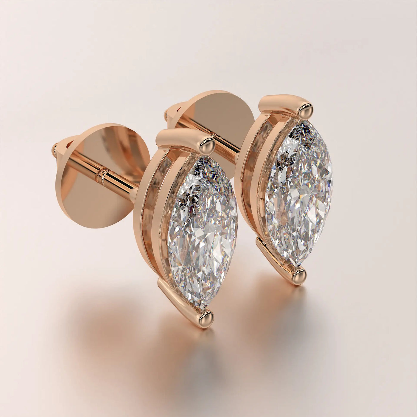 earring stud diamond rose gold 18k side view