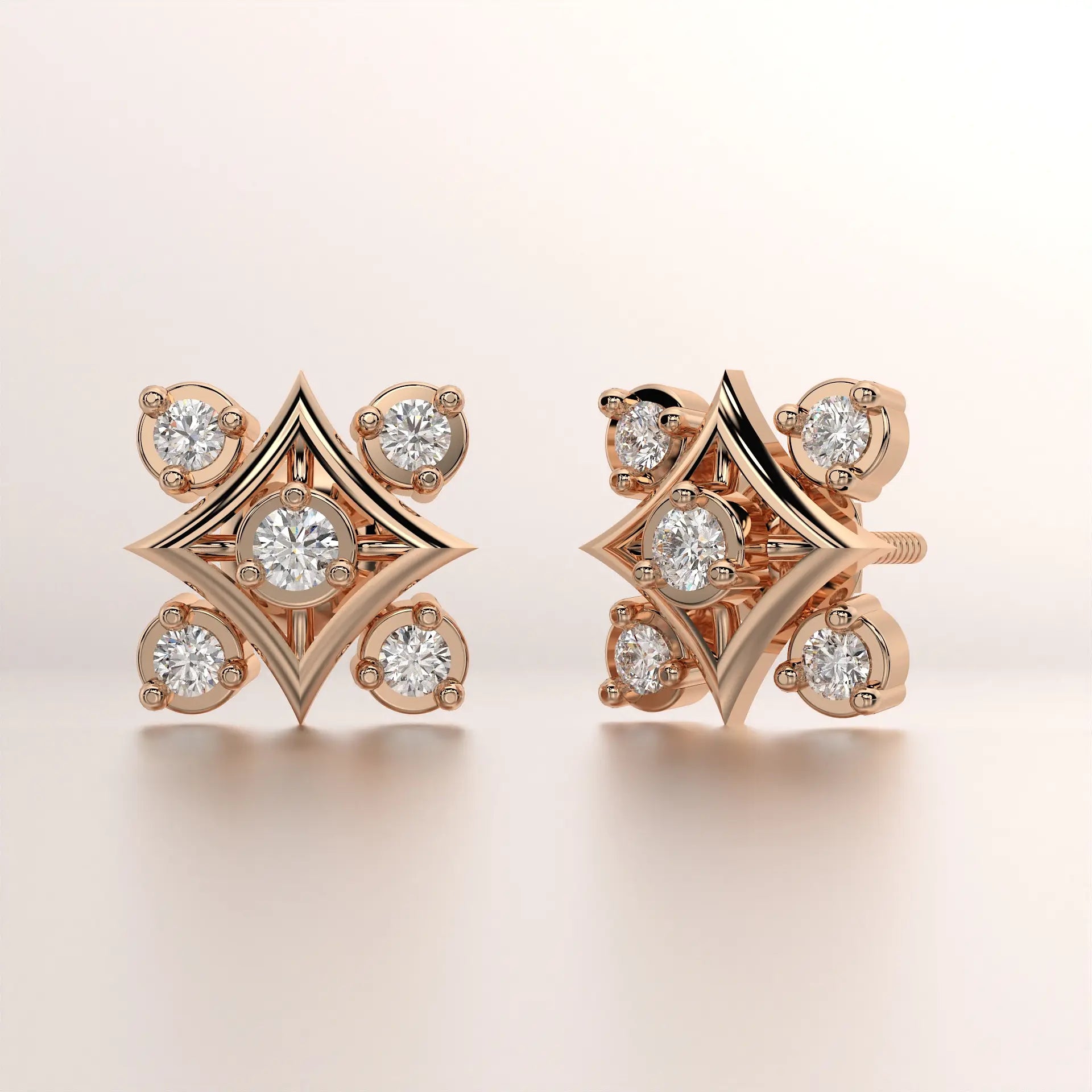 earring stud diamond rose gold base classic