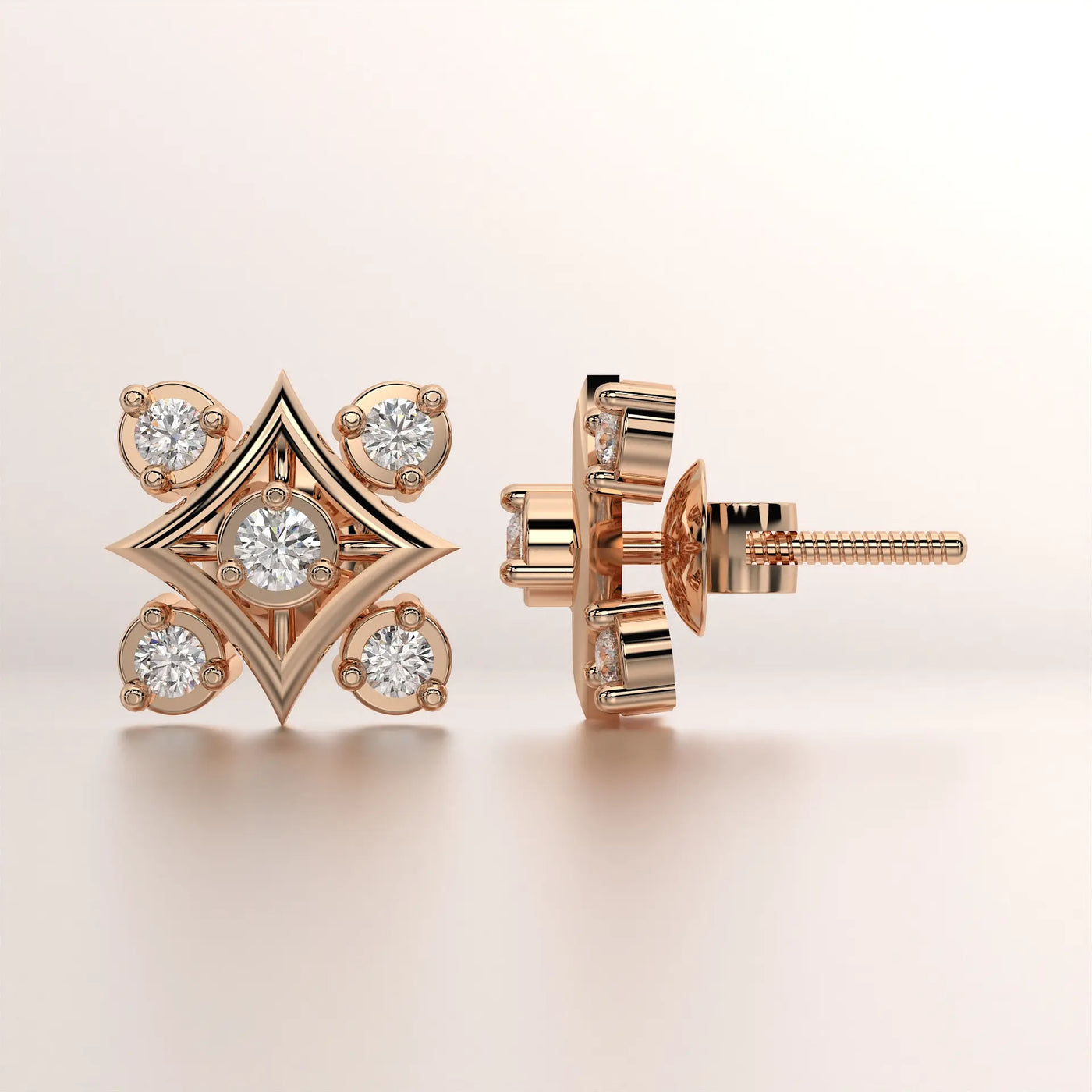 earring stud diamond rose gold base classic