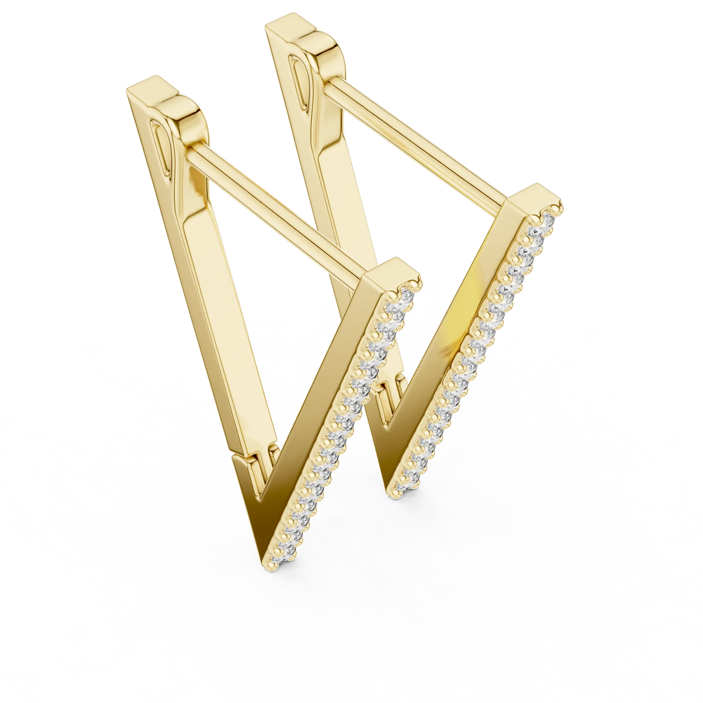 Three-quarter-view: V Cut Diamond Earrings with Pave Setting in 14k Yellow Gold - Lab Grown - Driona Jewels