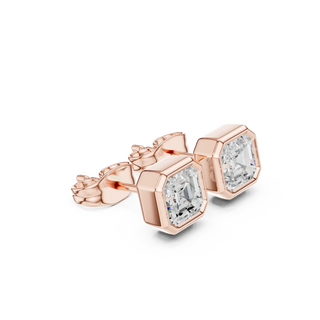 Pair Shot: Asscher Diamond Earrings with Bezel Setting in 14k Rose Gold - Lab Grown - Driona Jewels