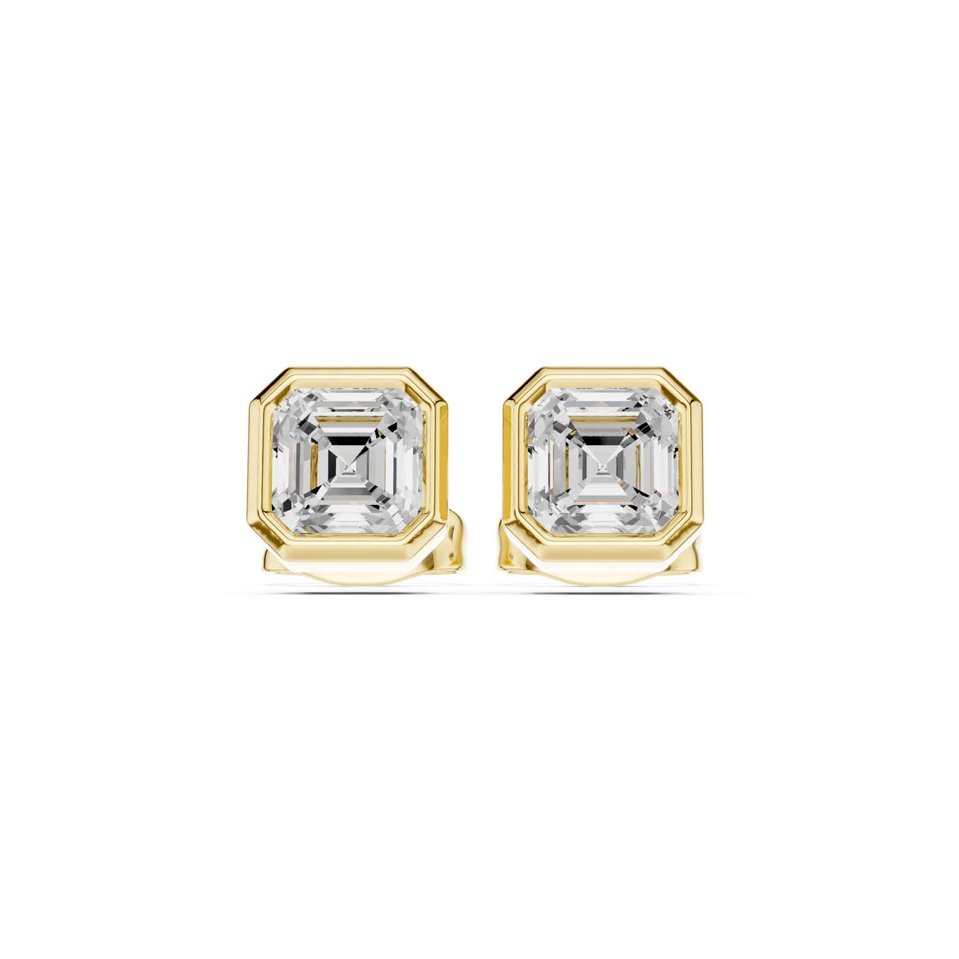 Pair-Shot: Asscher Diamond Earrings with Bezel Setting in 14k Yellow Gold - Lab Grown - Driona Jewels