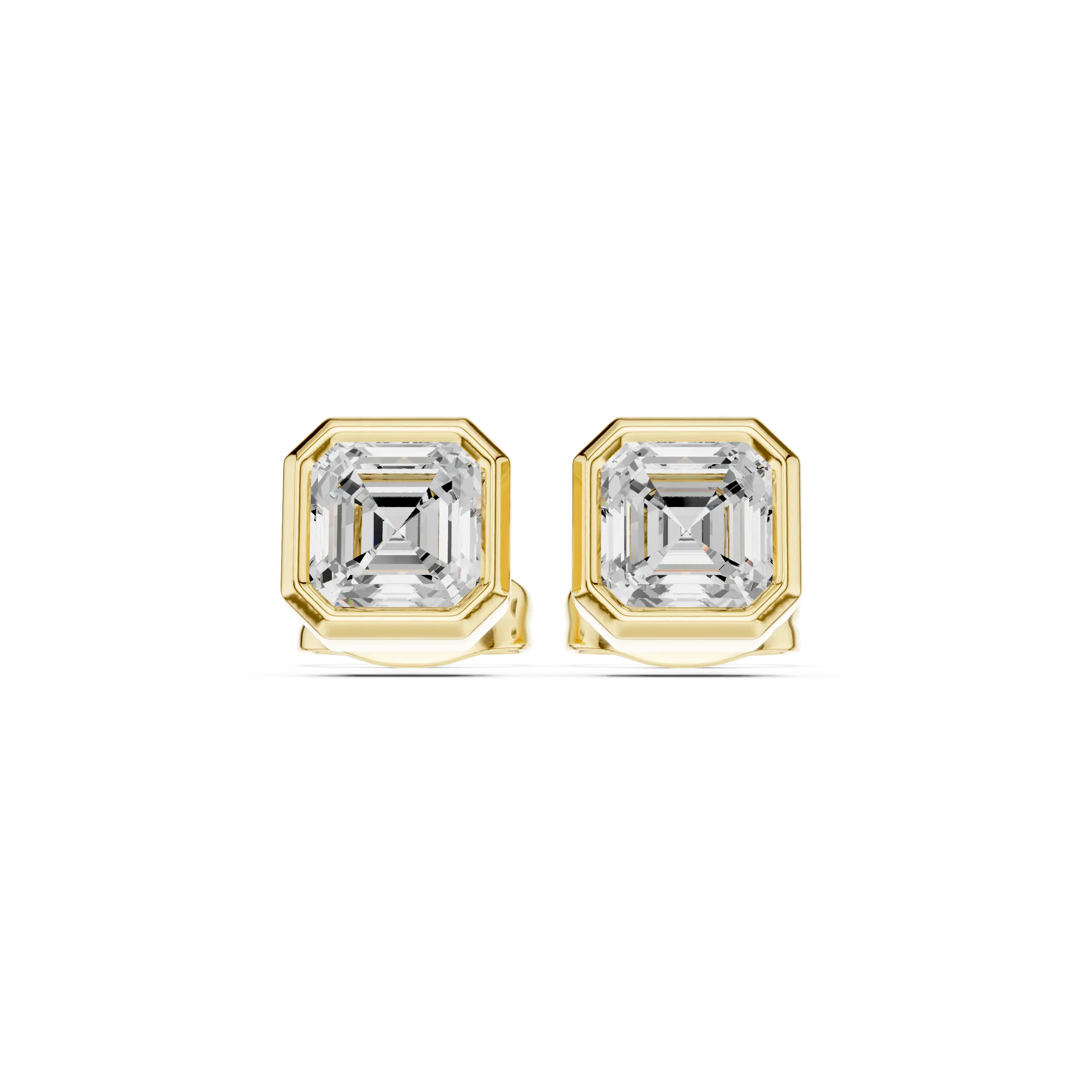 Pair-Shot: Asscher Diamond Earrings with Bezel Setting in 14k Yellow Gold - Lab Grown - Driona Jewels